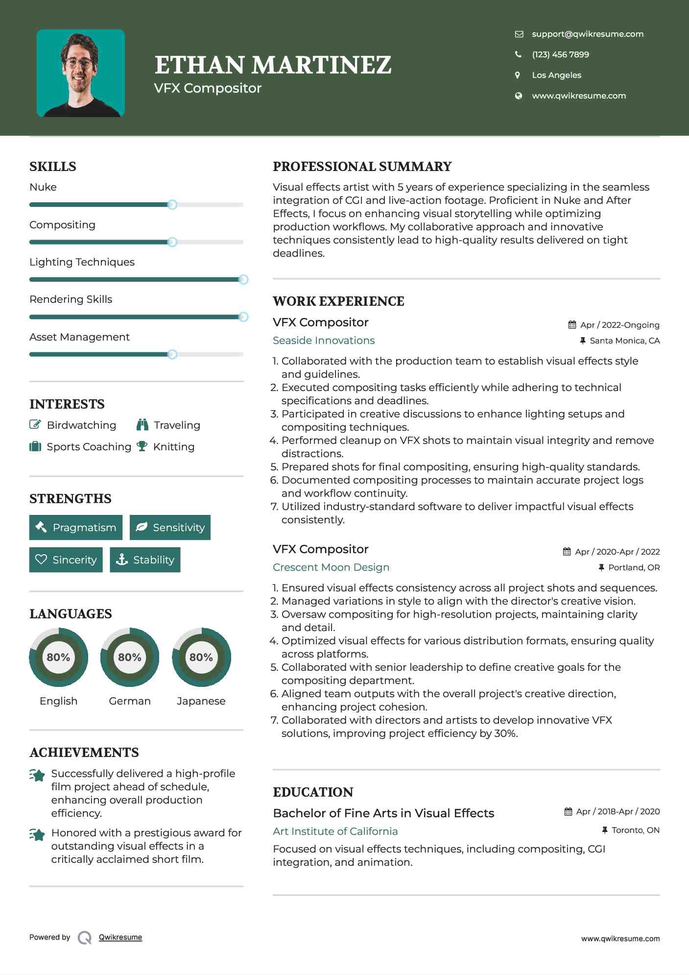 VFX Compositor Resume Template