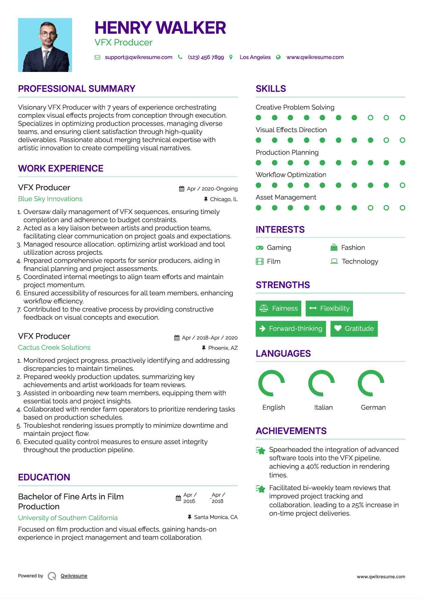 VFX Producer Resume Example