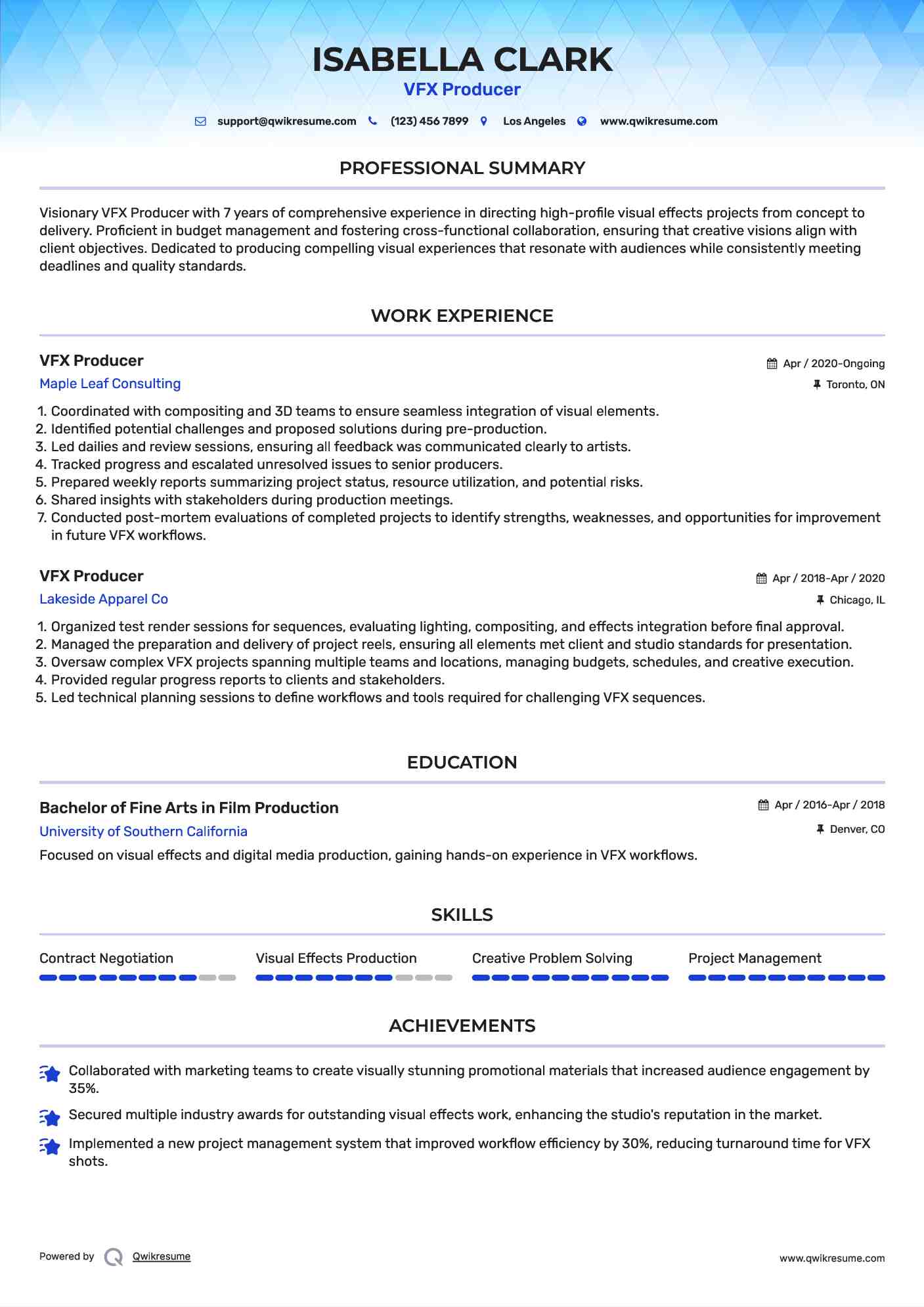 VFX Producer Resume Template