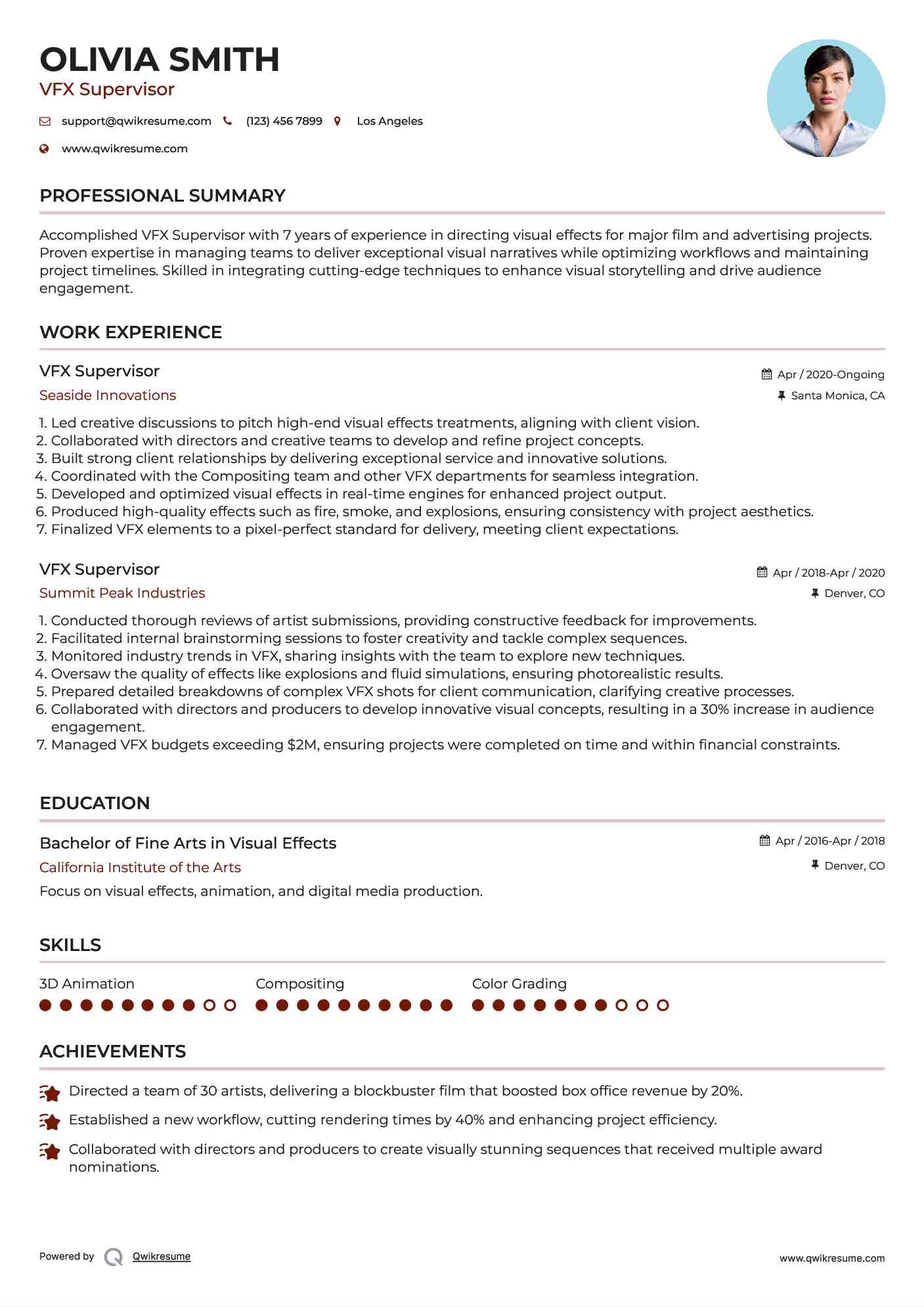 VFX Supervisor Resume Template
