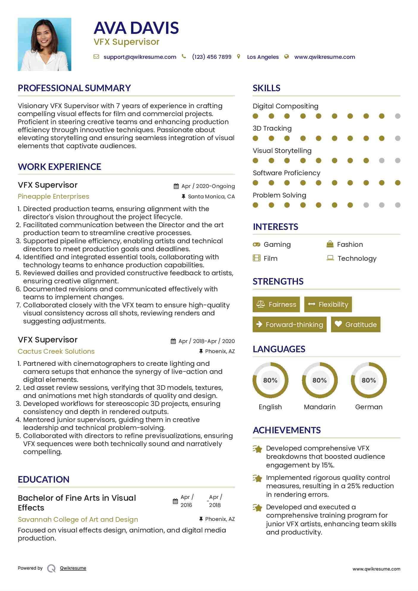 VFX Supervisor Resume Example