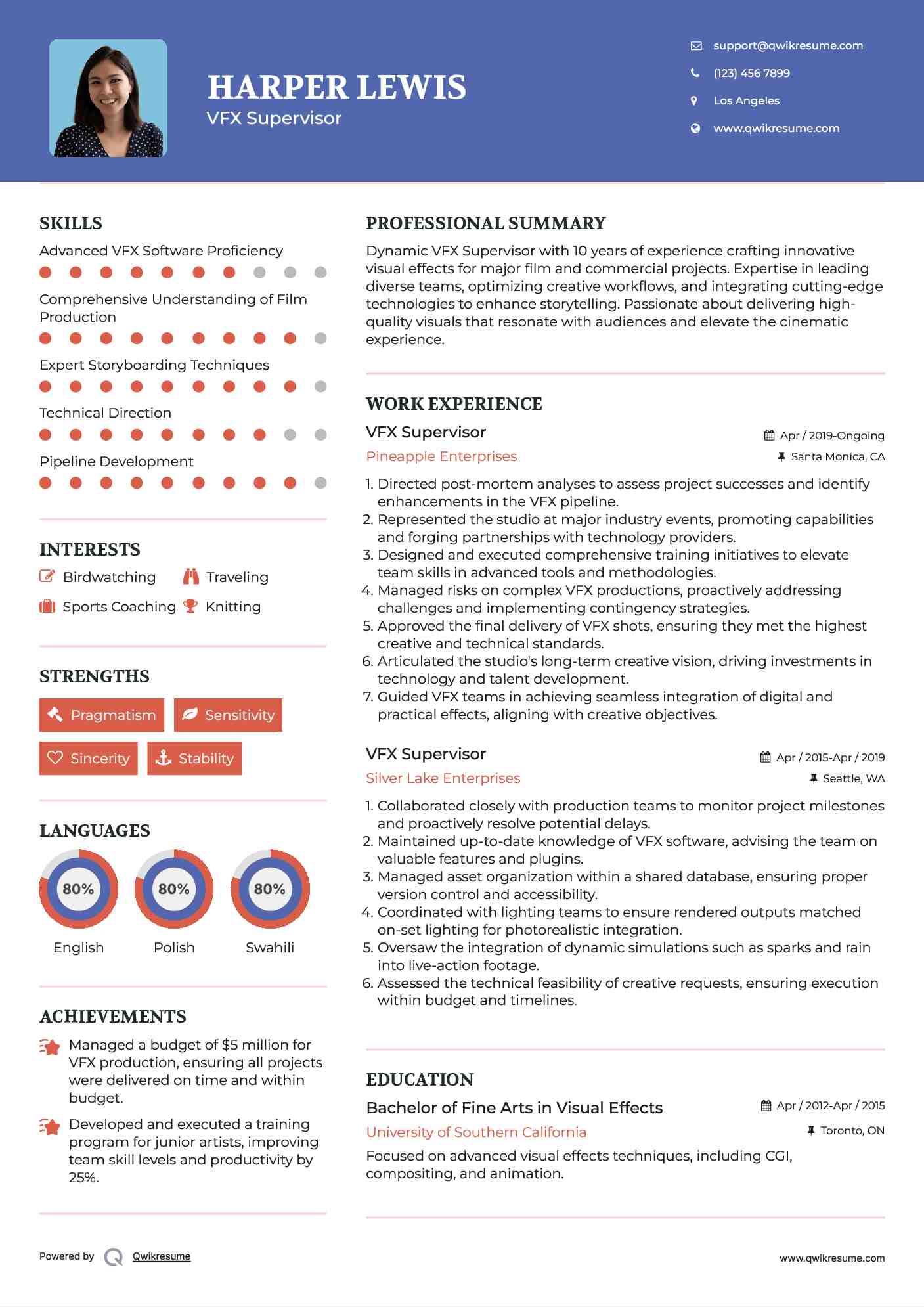 VFX Supervisor Resume Template