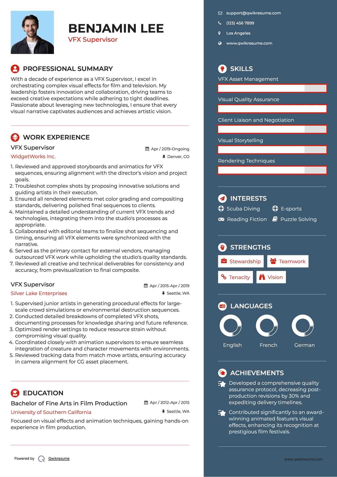VFX Supervisor Resume Example