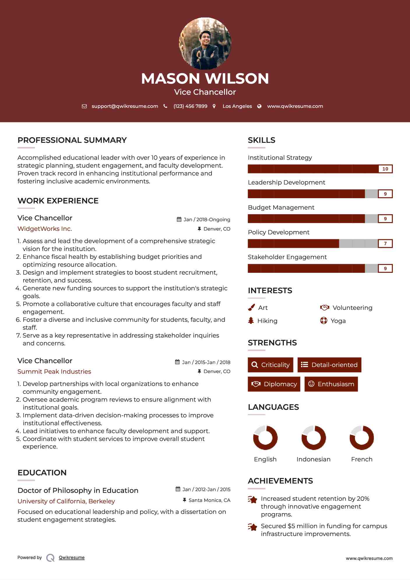 Vice Chancellor Resume Template