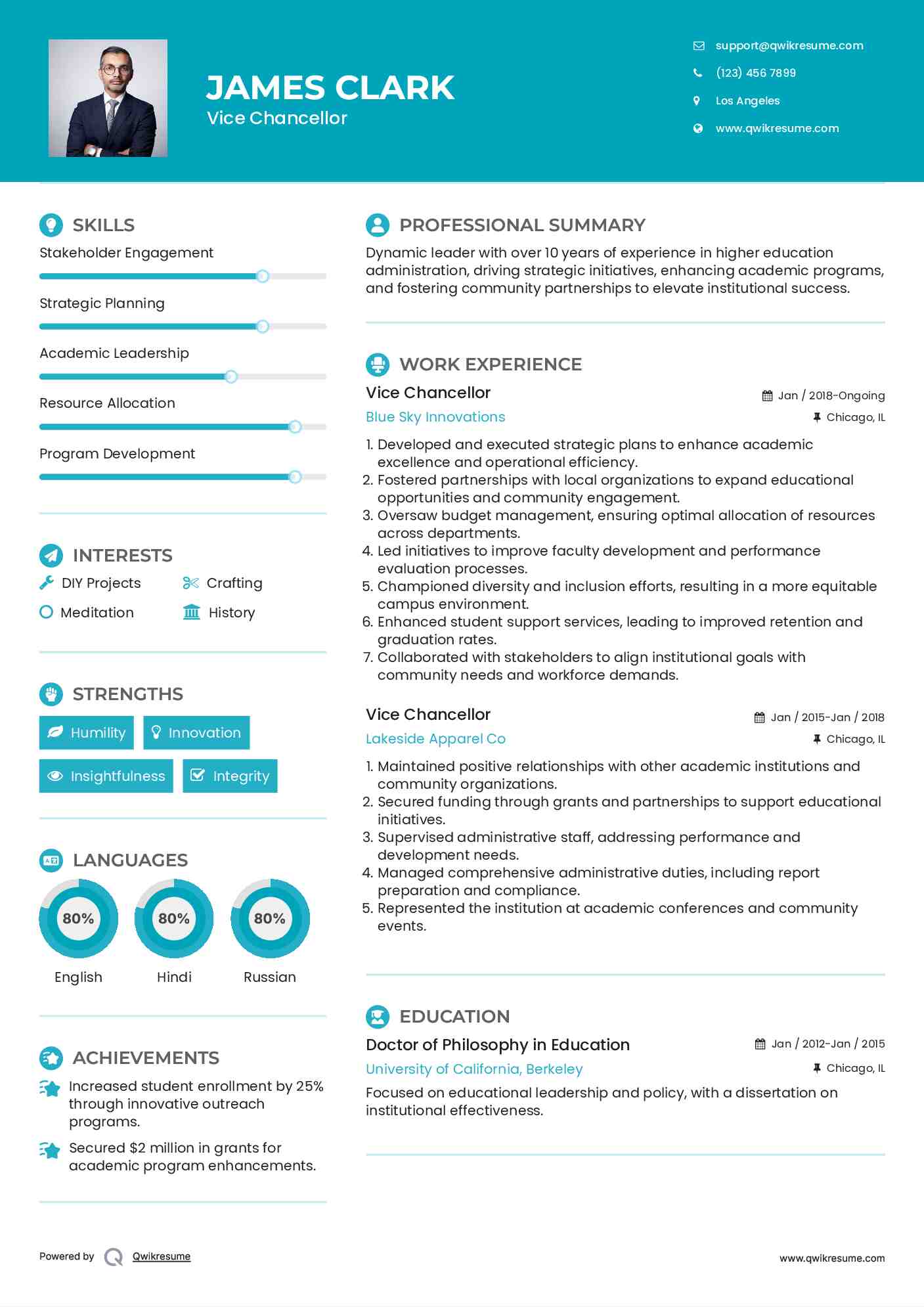 Vice Chancellor Resume Template