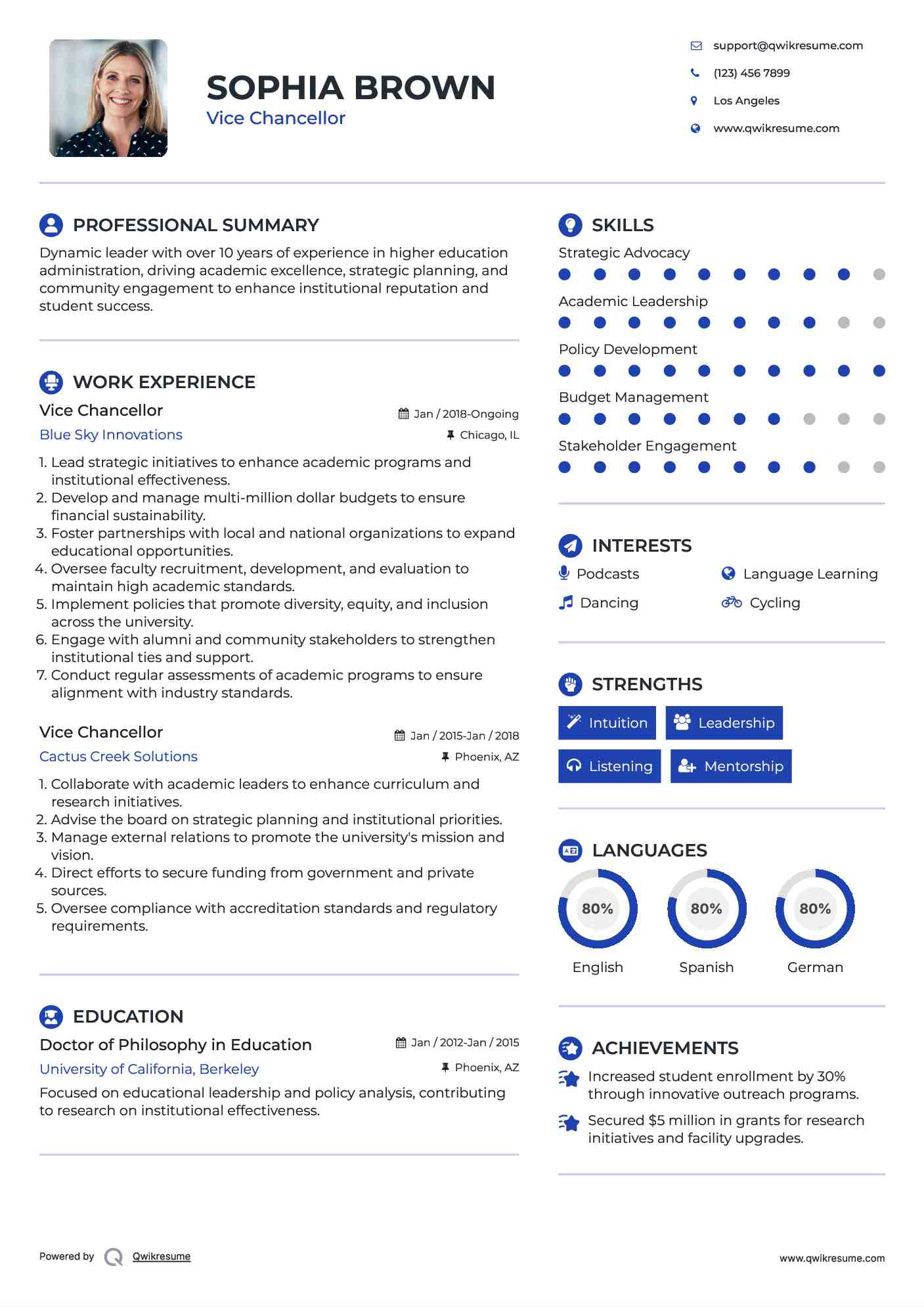Vice Chancellor Resume Model