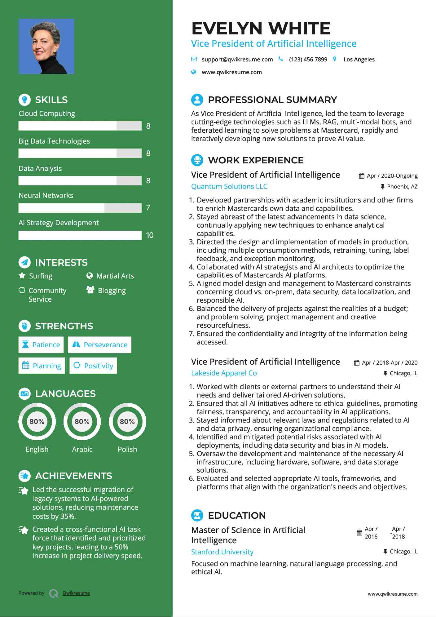 Vice President of Artificial Intelligence Resume Format