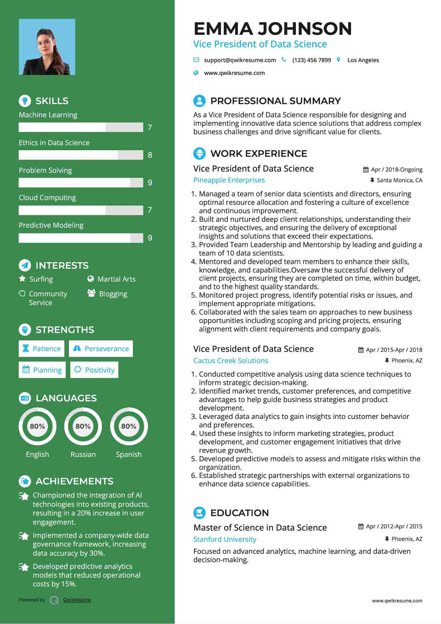 Vice President of Data Science Resume Format
