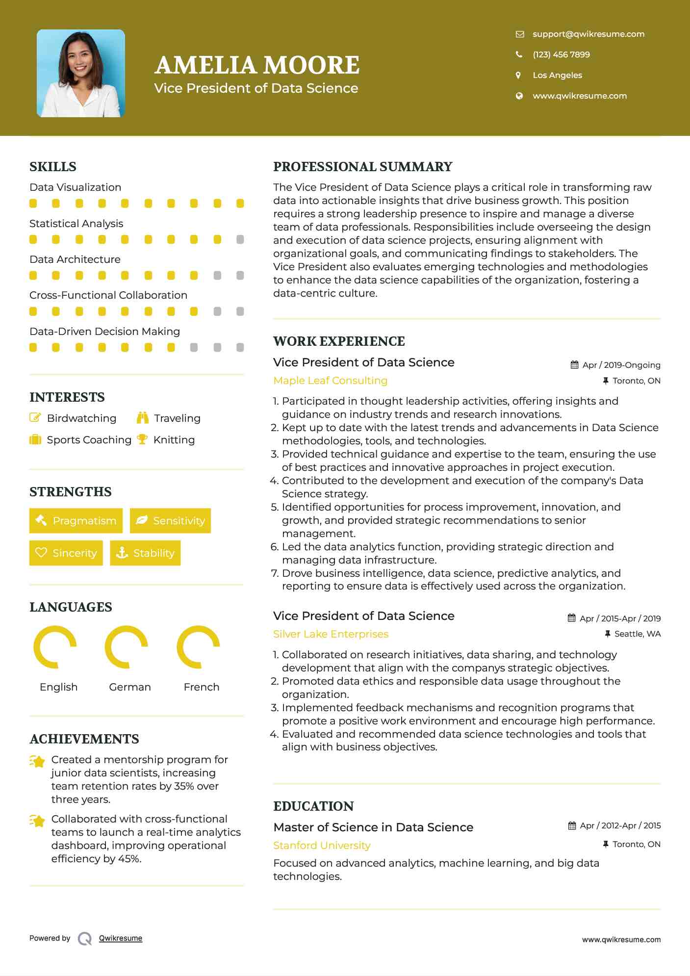 Vice President of Data Science Resume Example