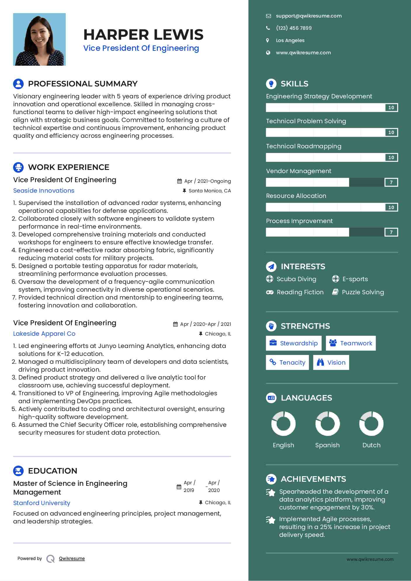 Vice President Of Engineering Resume Template
