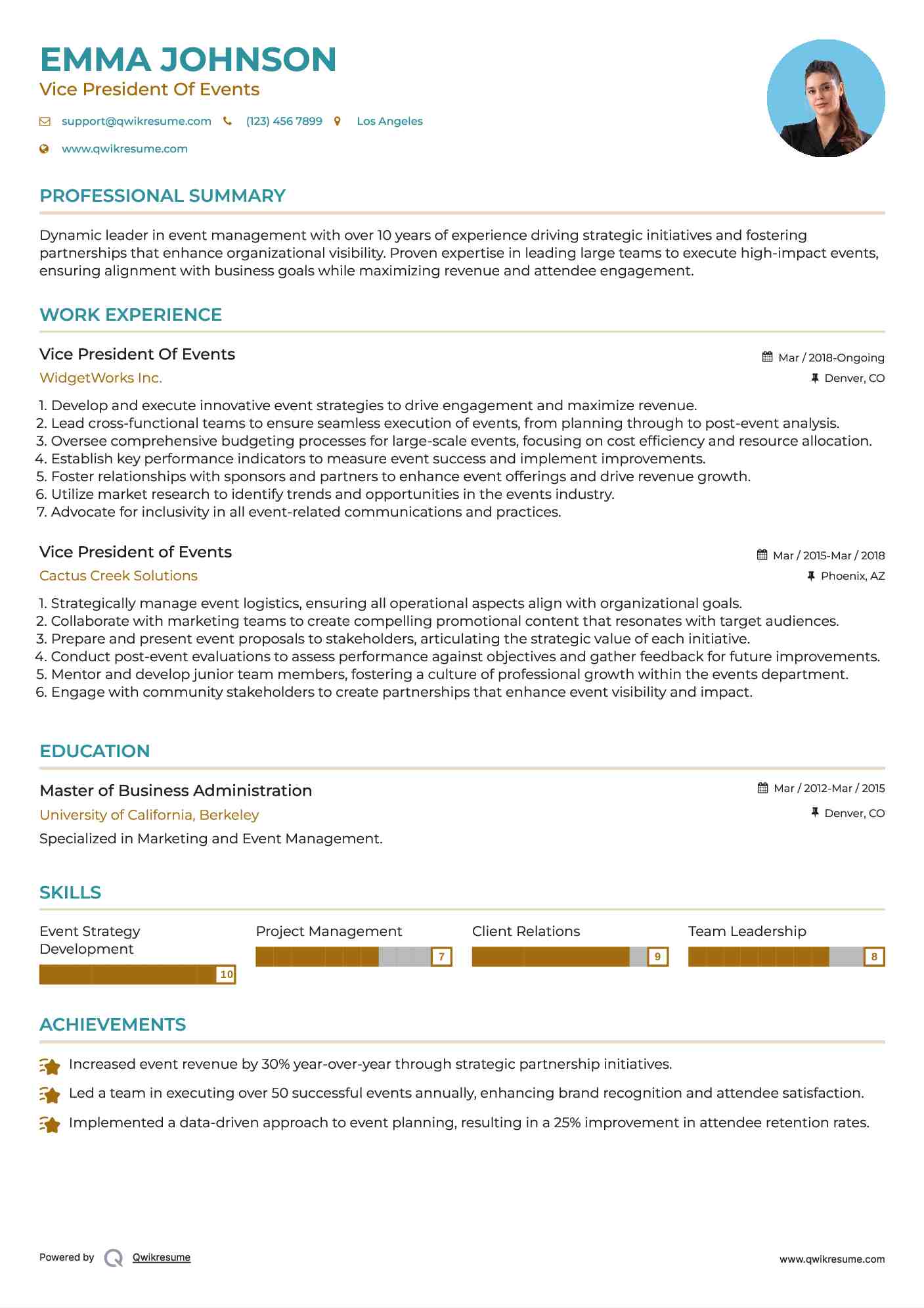 Vice President Of Events Resume Template