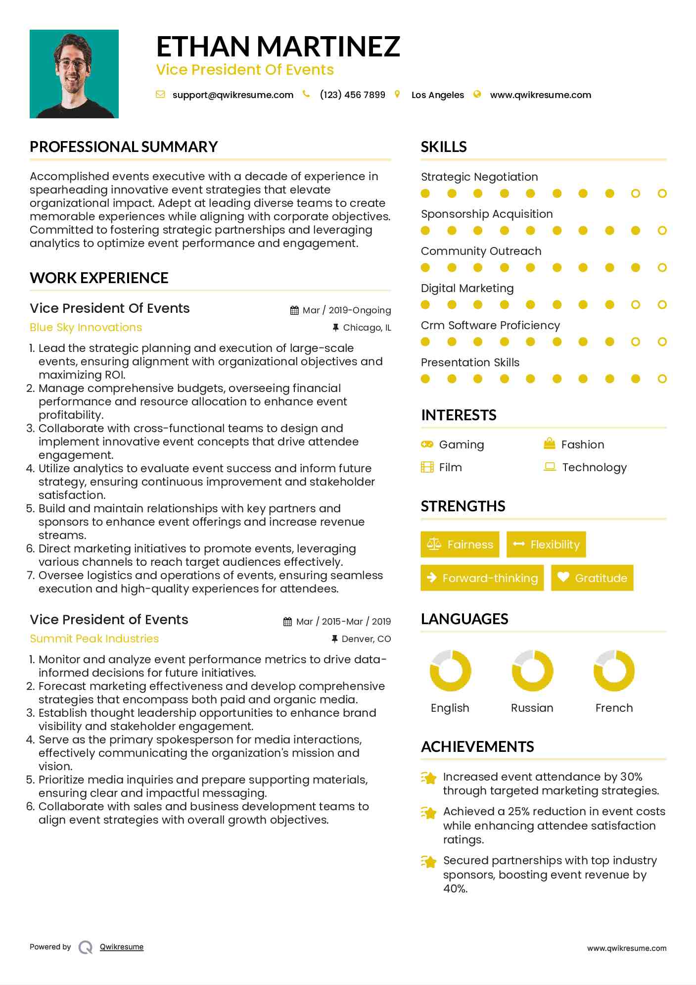 Vice President Of Events Resume Sample