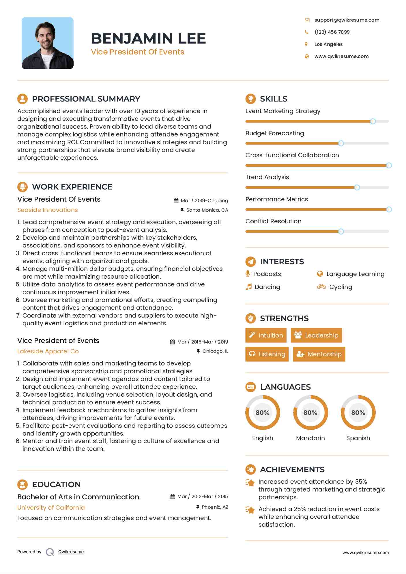 Vice President Of Events Resume Template