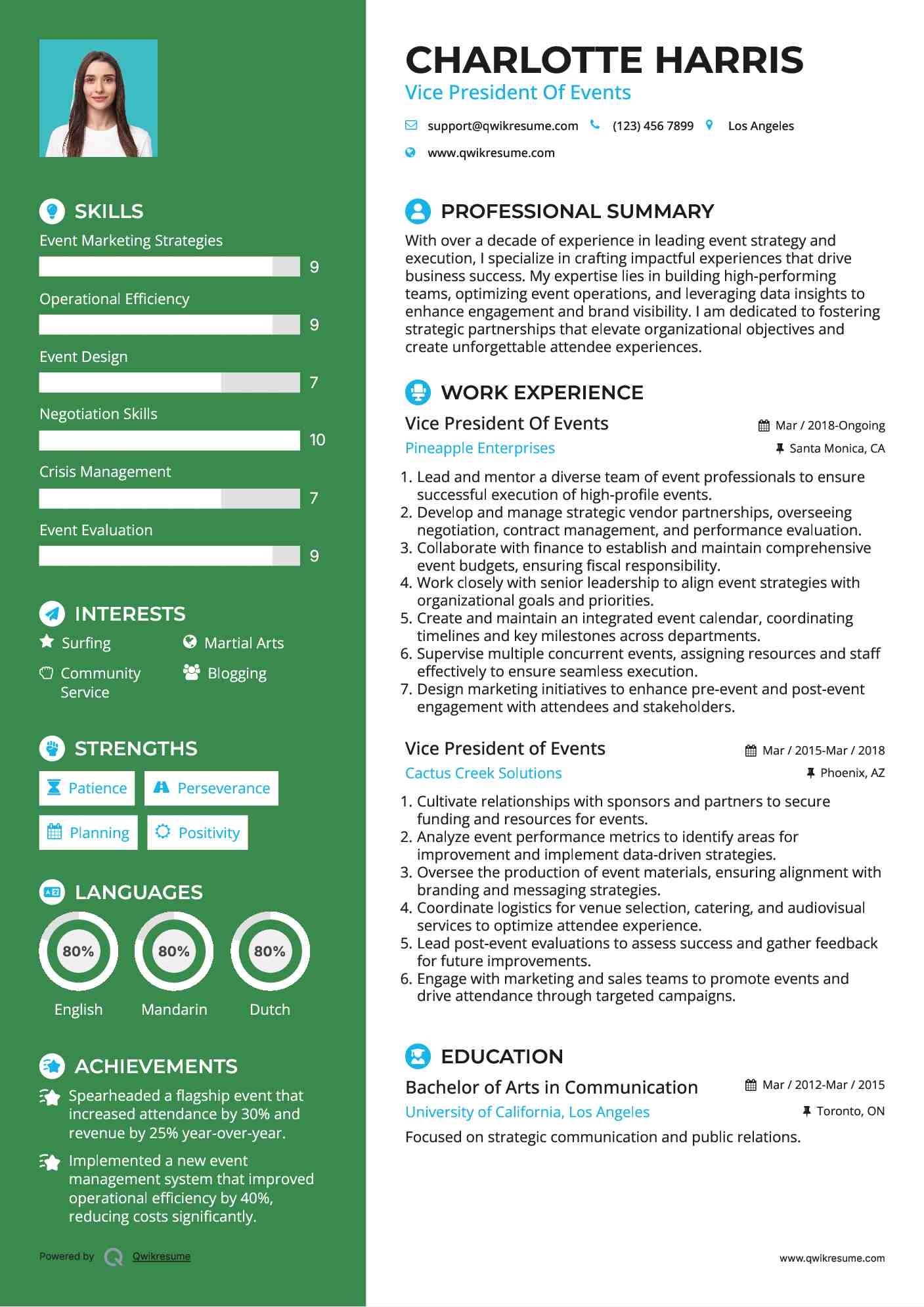 Vice President Of Events Resume Sample