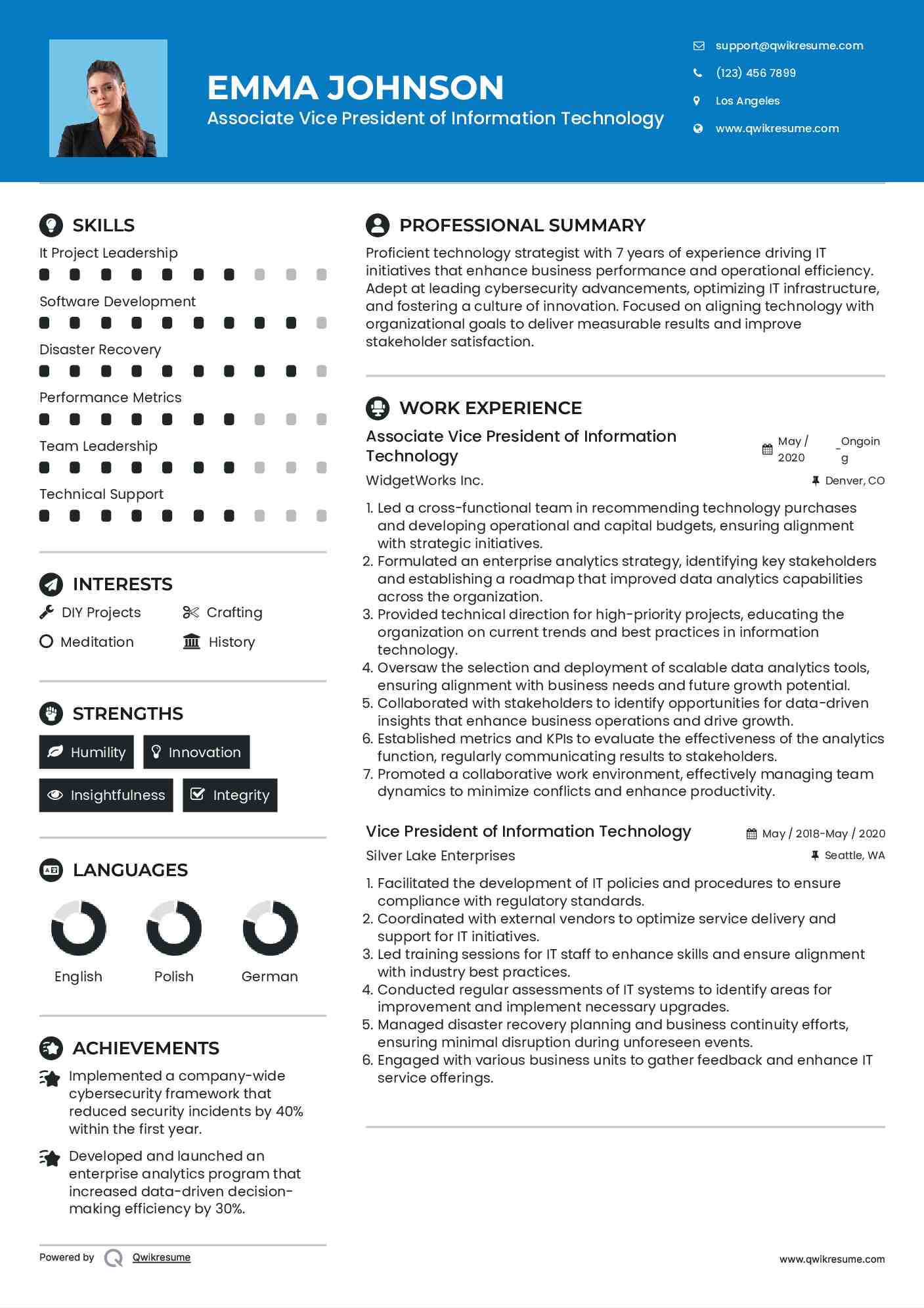 Associate Vice President of Information Technology Resume Model