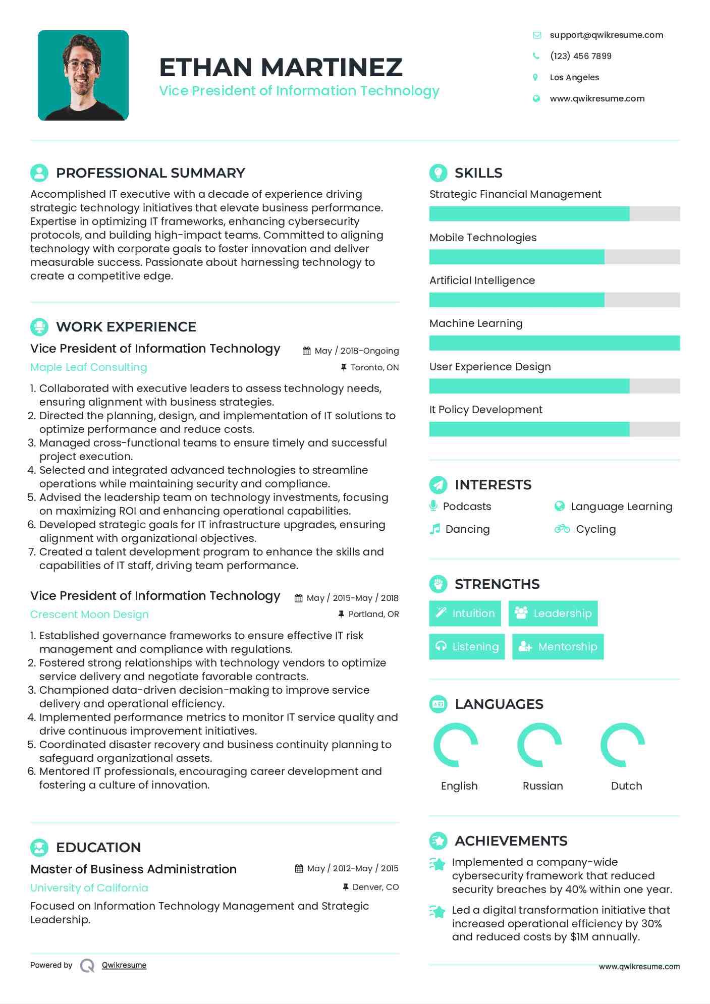 Vice President of Information Technology Resume Sample