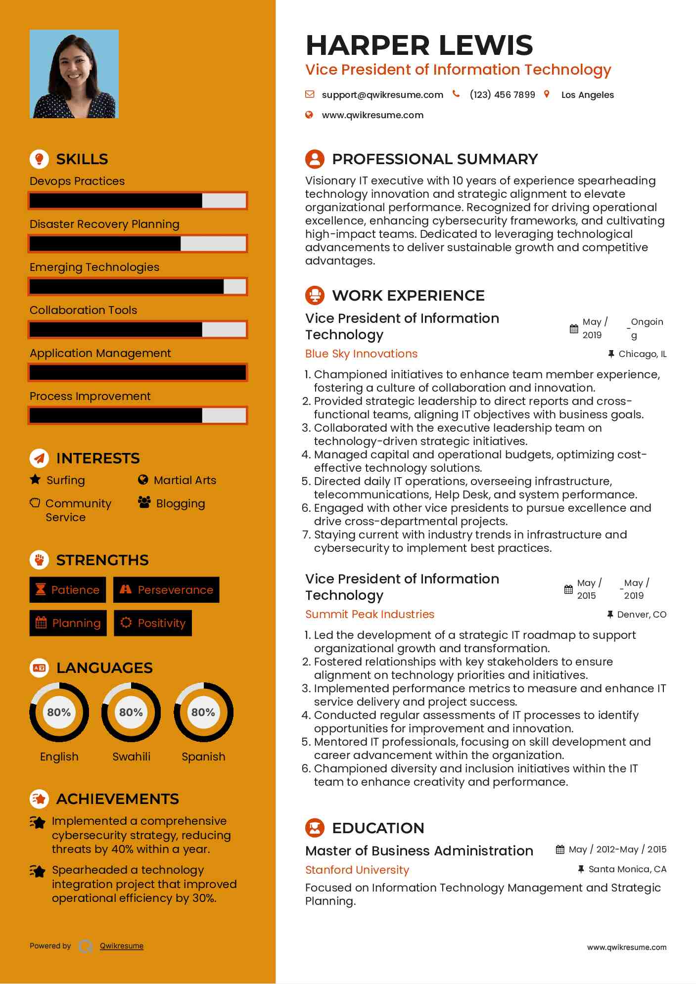 Vice President of Information Technology Resume Template