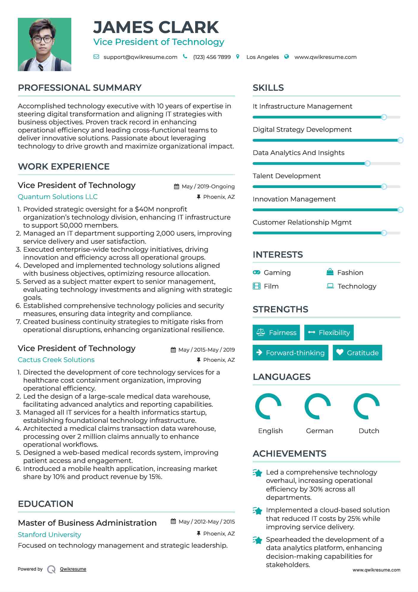 Vice President of Technology Resume Format