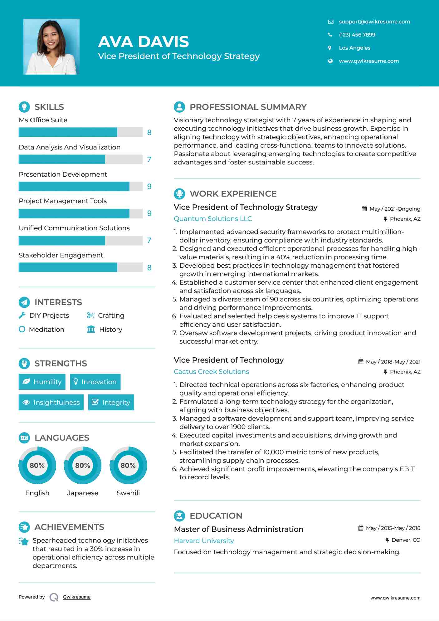 Vice President of Technology Strategy Resume Template