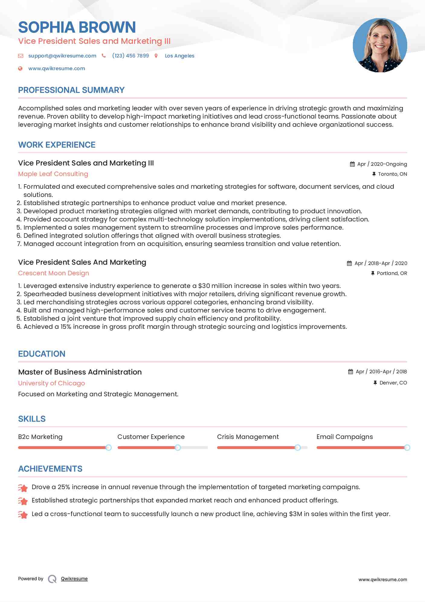 Vice President Sales and Marketing III Resume Example