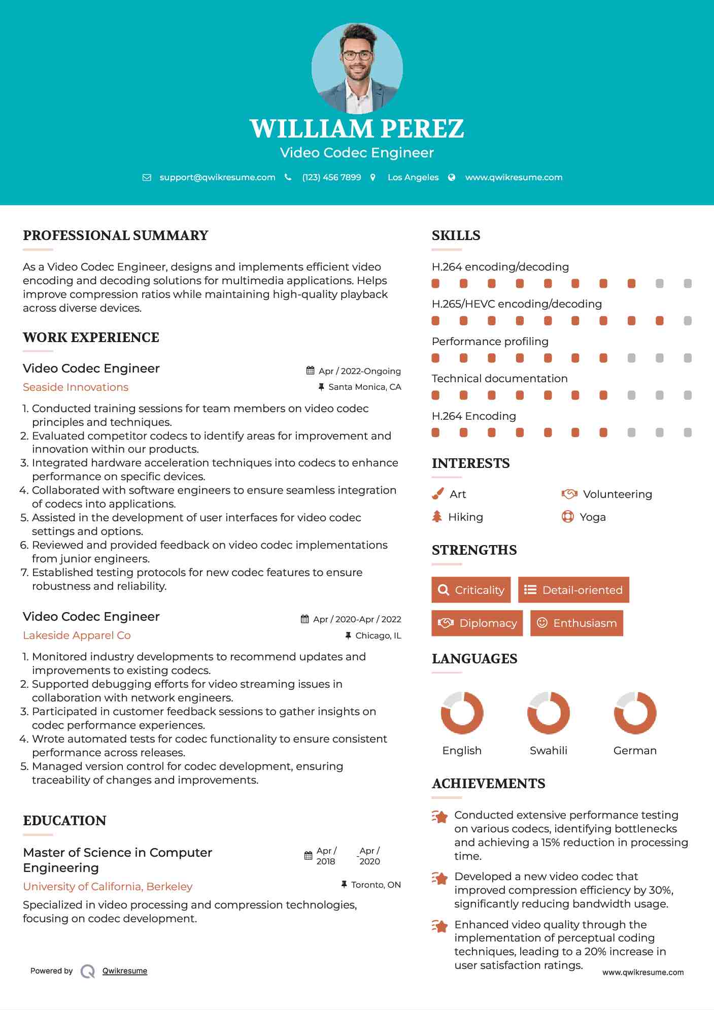 Video Codec Engineer Resume Template