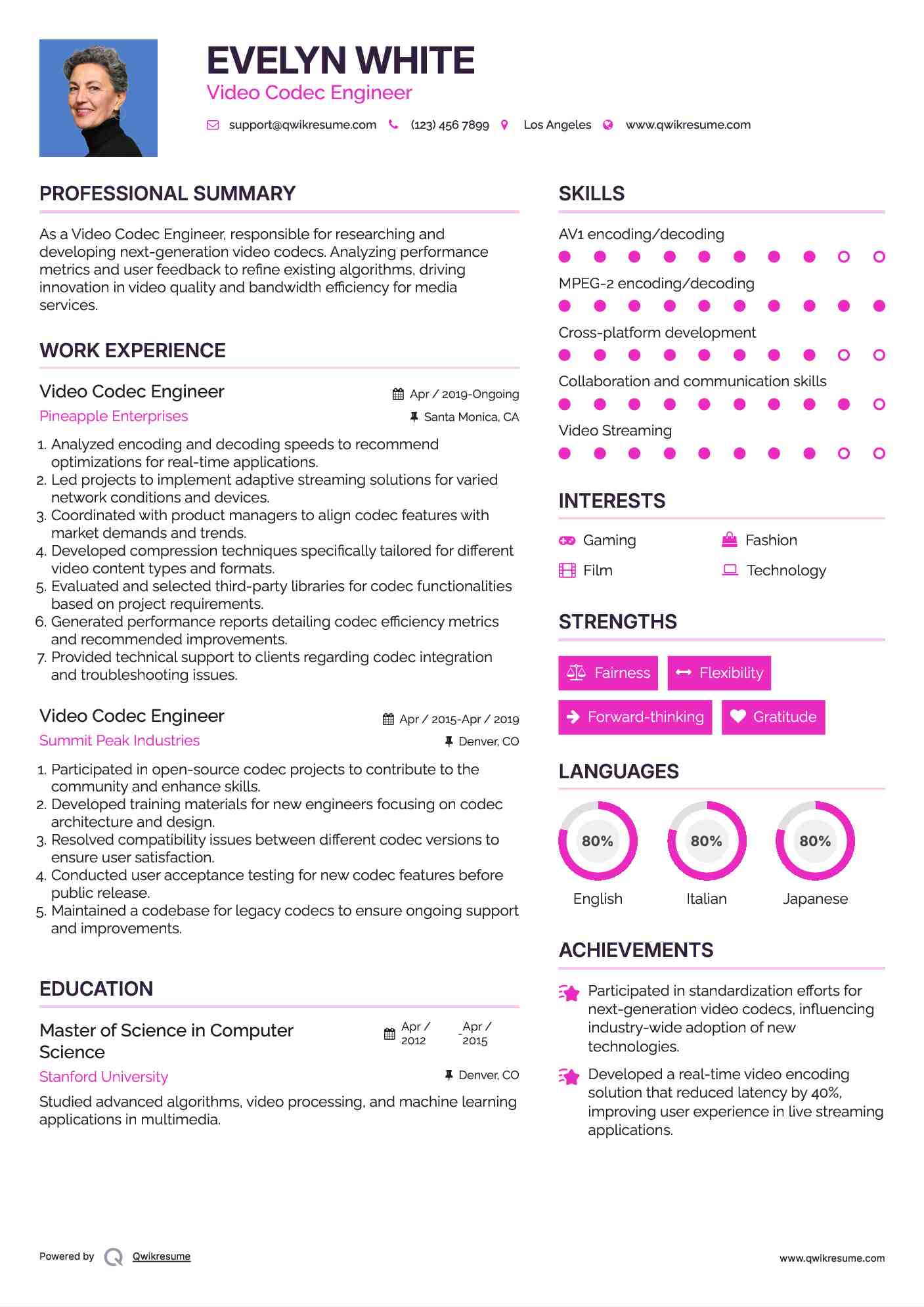 Video Codec Engineer Resume Template