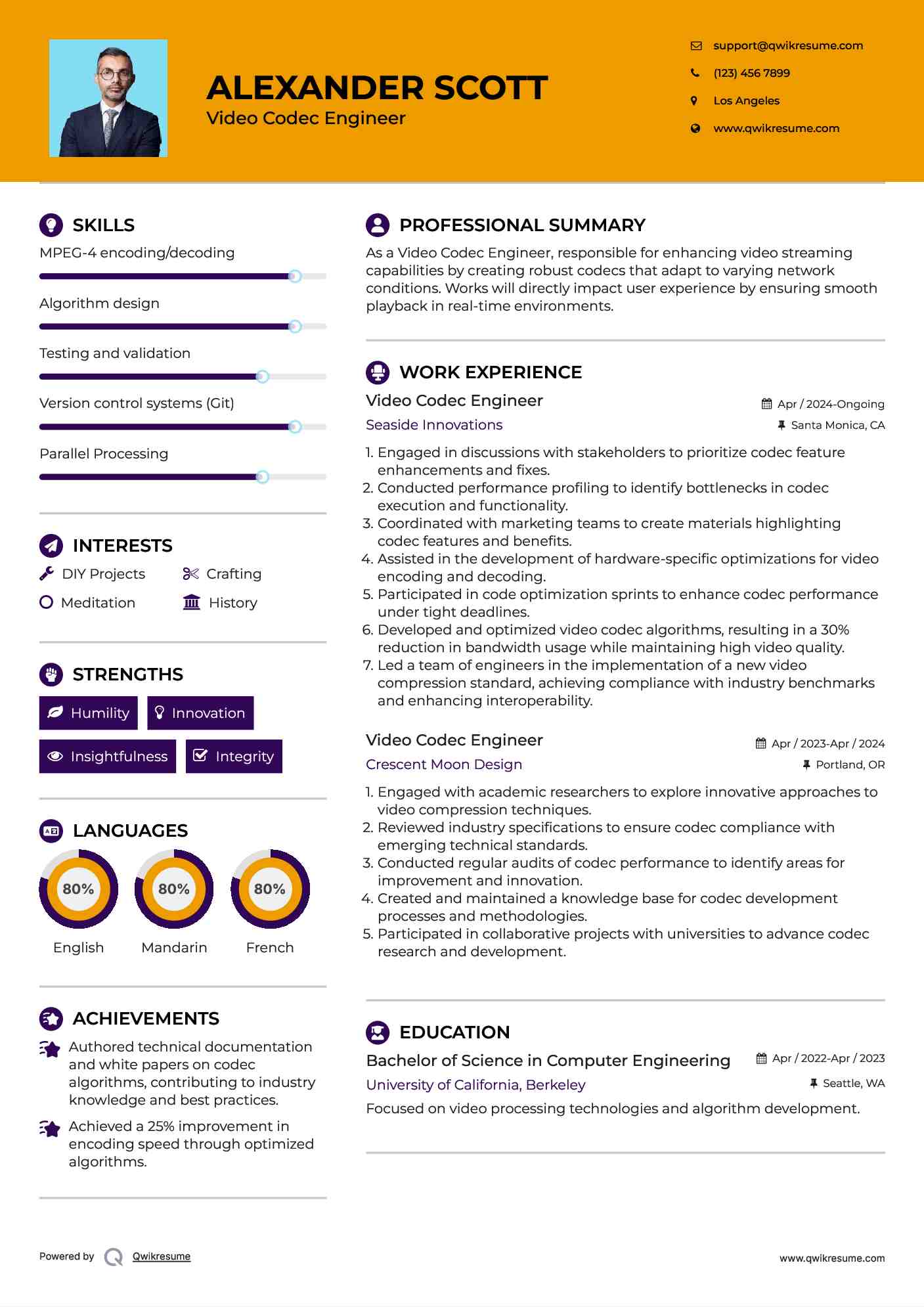 Video Codec Engineer Resume Format