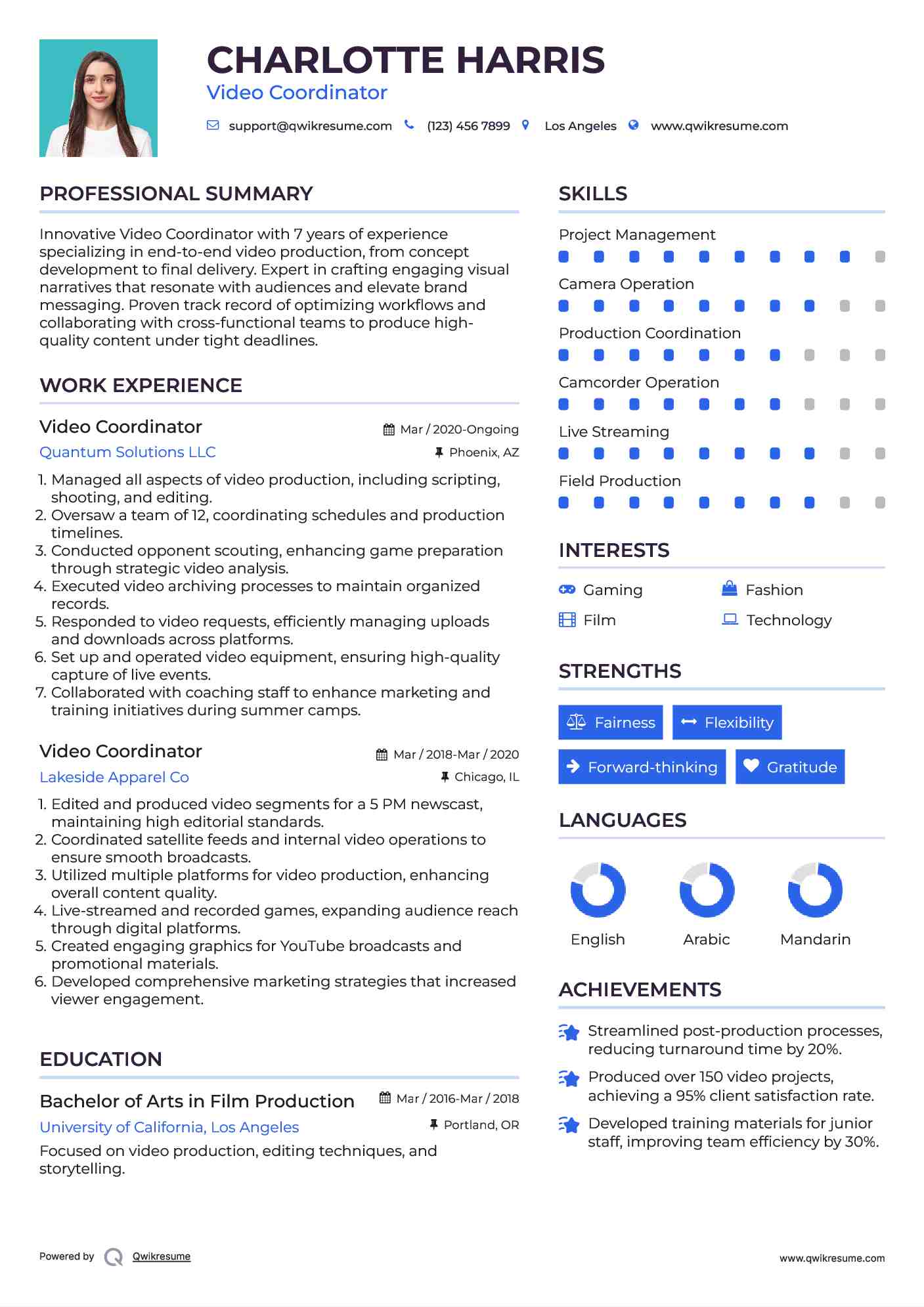 Video Coordinator Resume Template