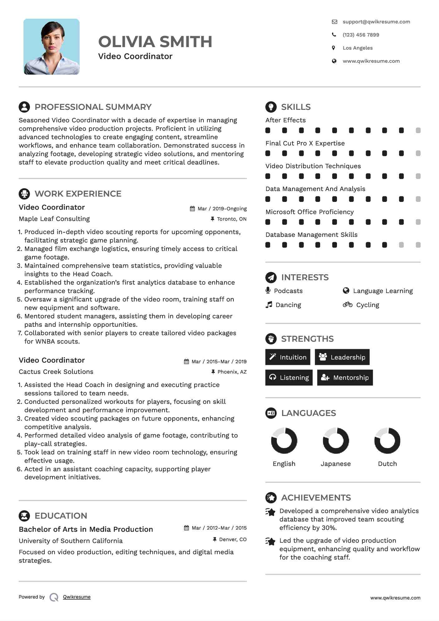 Video Coordinator Resume Template