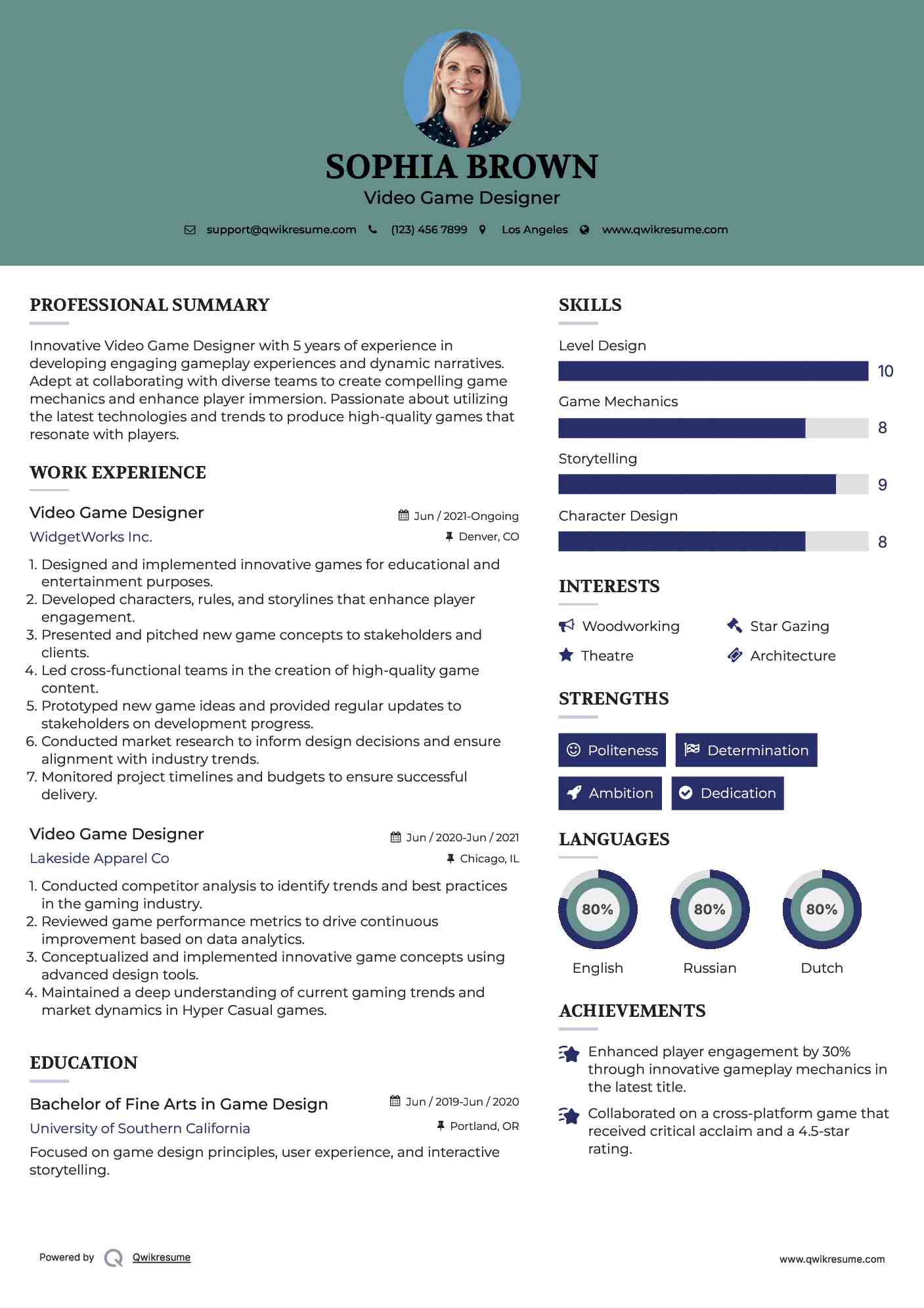 Video Game Designer Resume Template