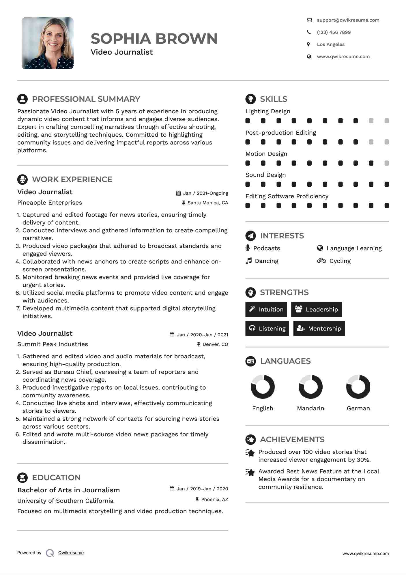 Video Journalist Resume Format