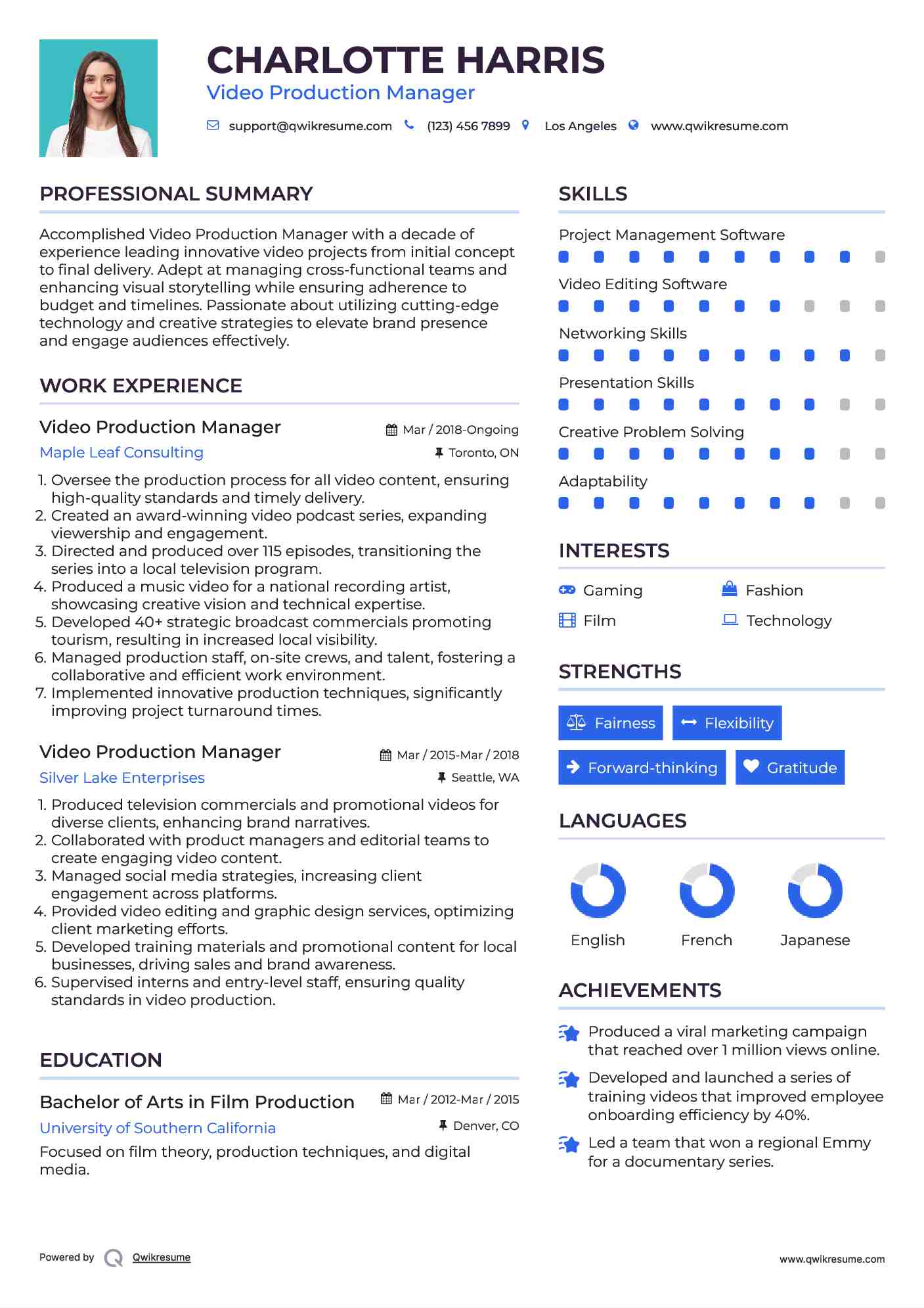 Video Production Manager Resume Template