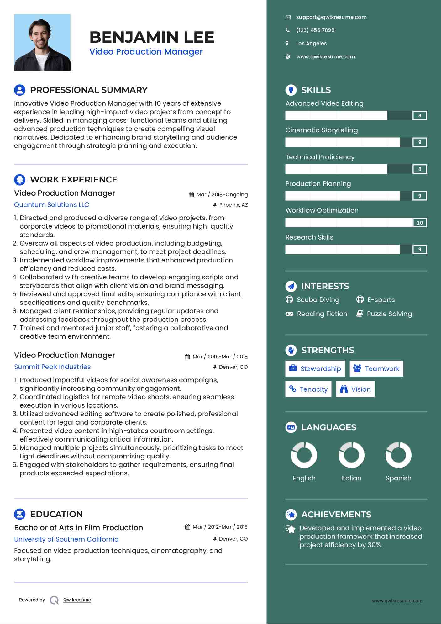 Video Production Manager Resume Model