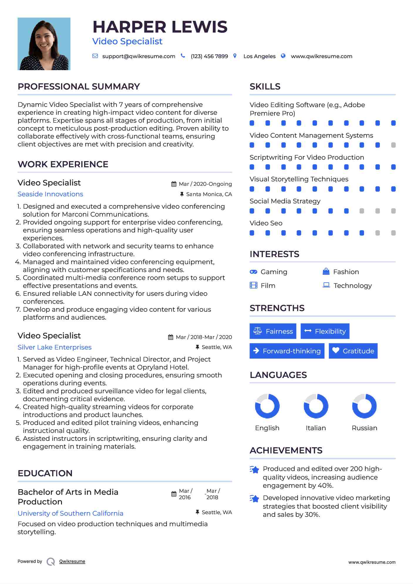 Video Specialist Resume Template