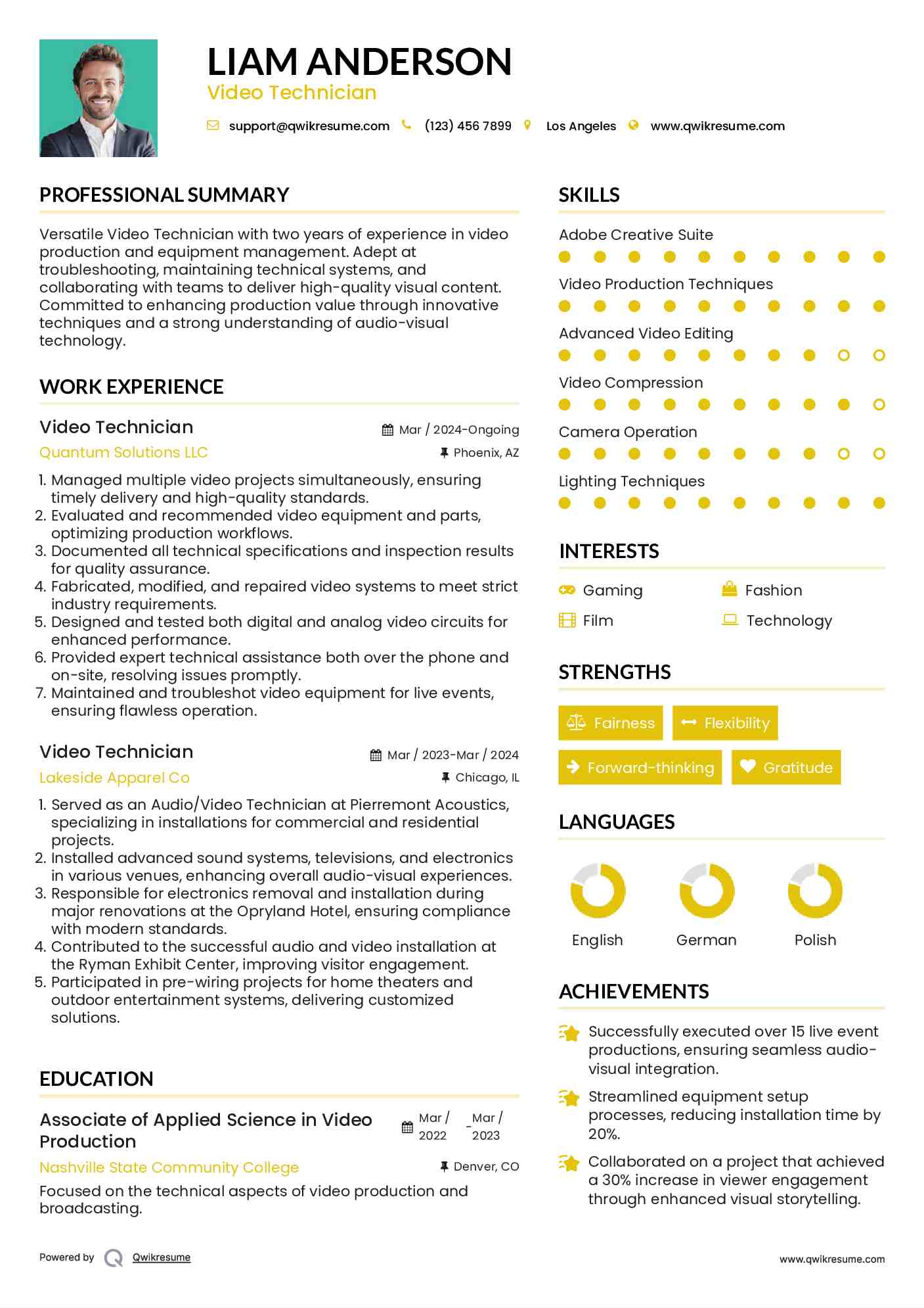Video Technician Resume Sample