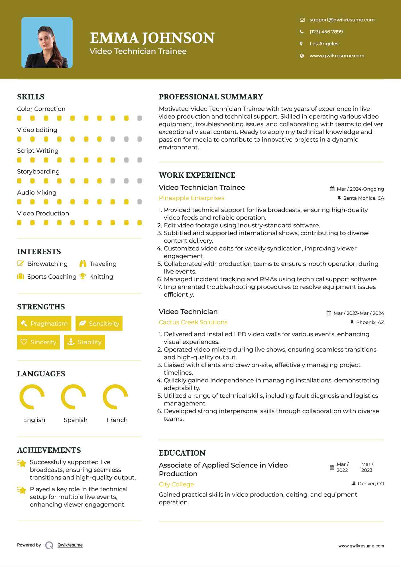 Video Technician Trainee Resume Format