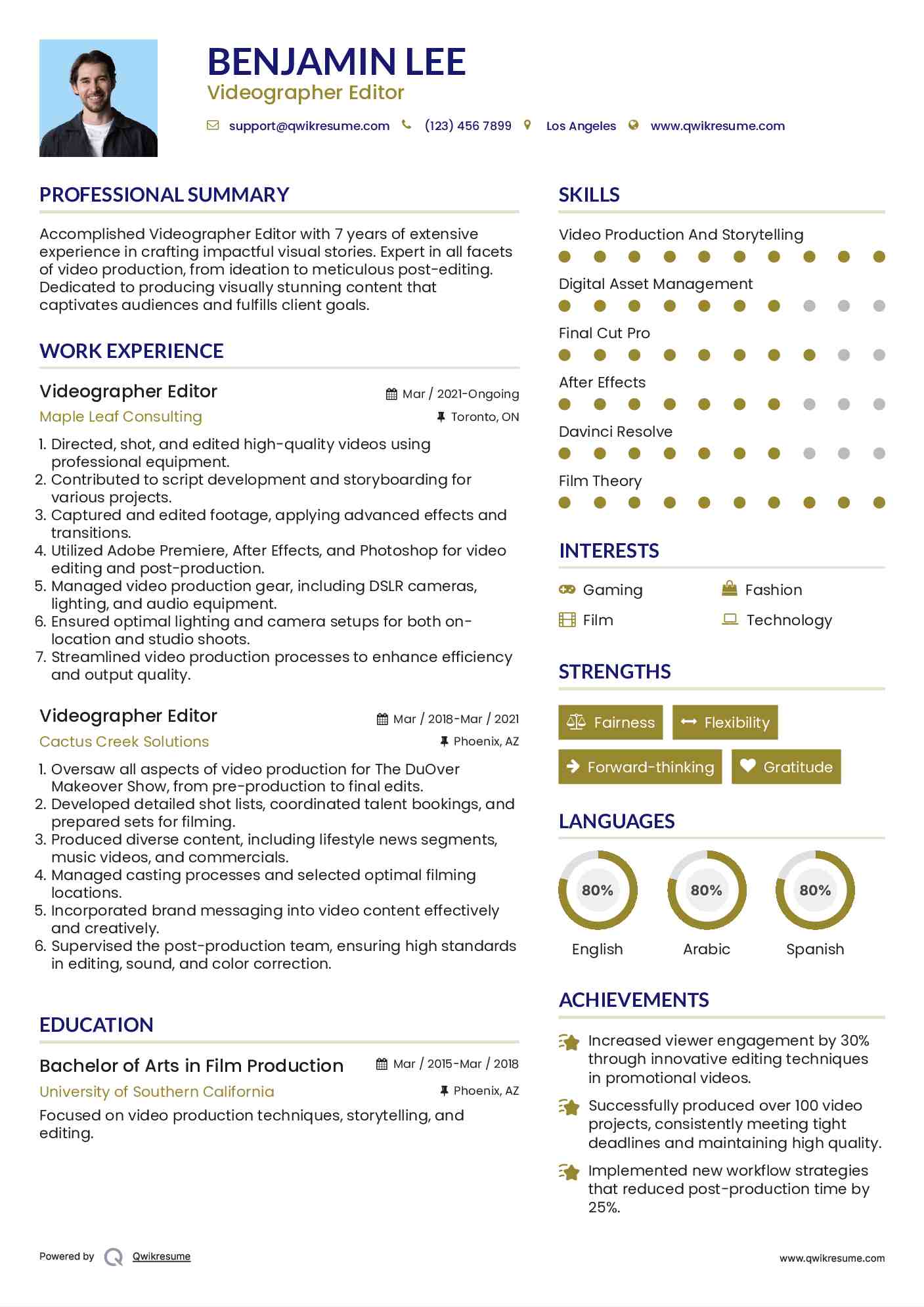 Videographer Editor Resume Sample