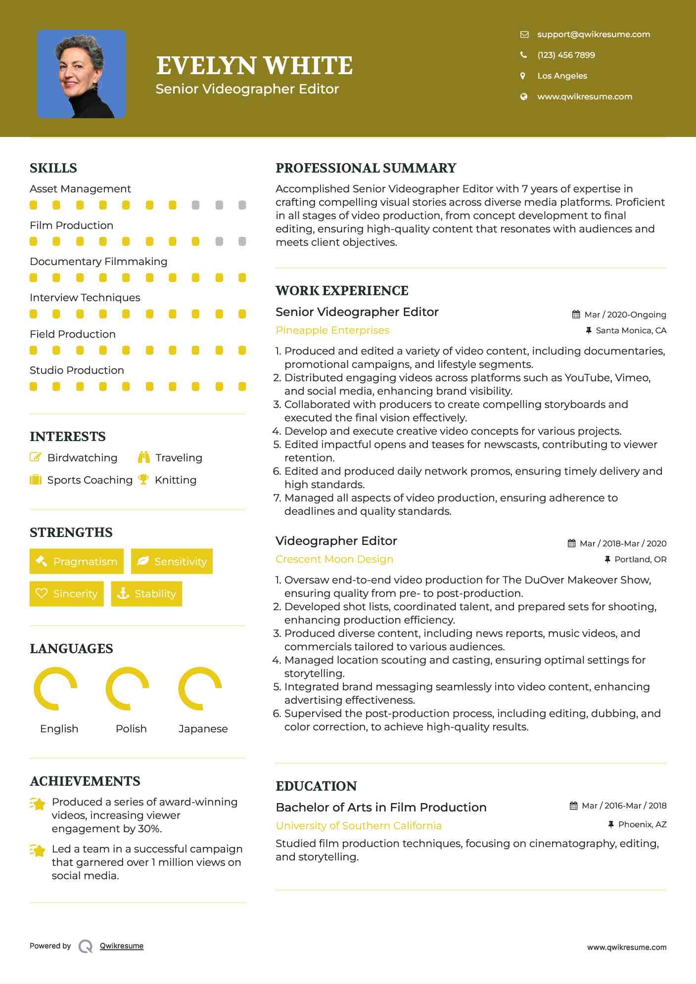 Senior Videographer Editor Resume Model