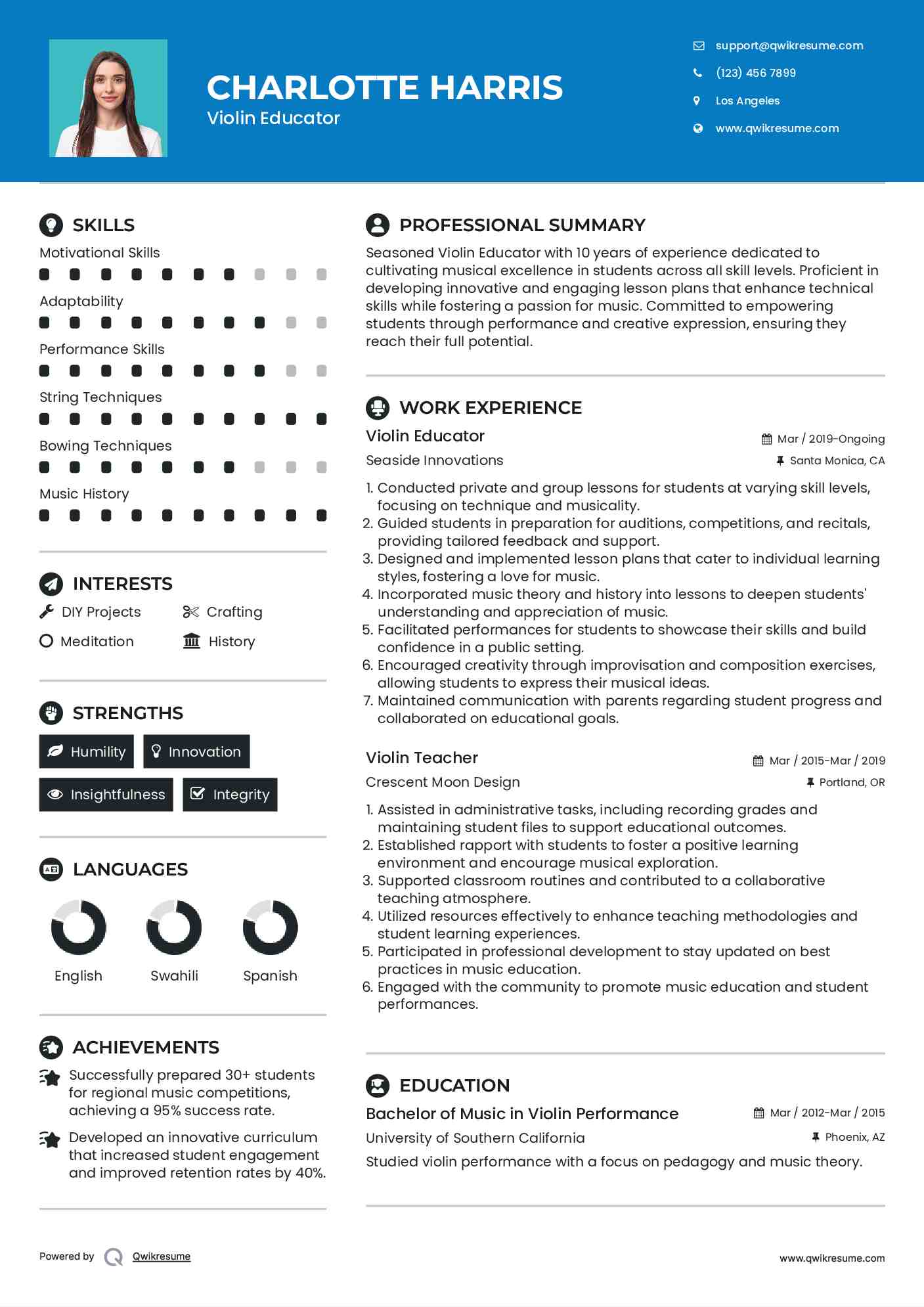 Violin Educator Resume Sample