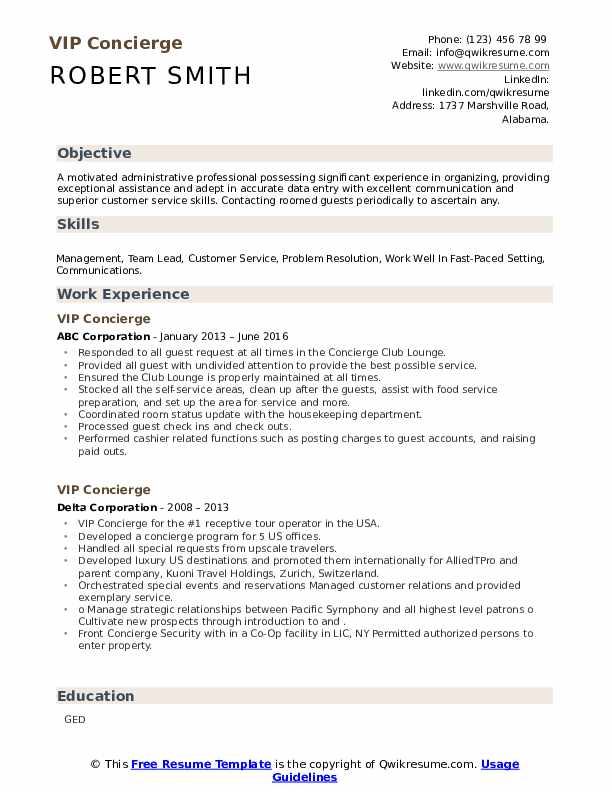 VIP Concierge Resume Samples - Vip Concierge 1662207516 Pdf 
