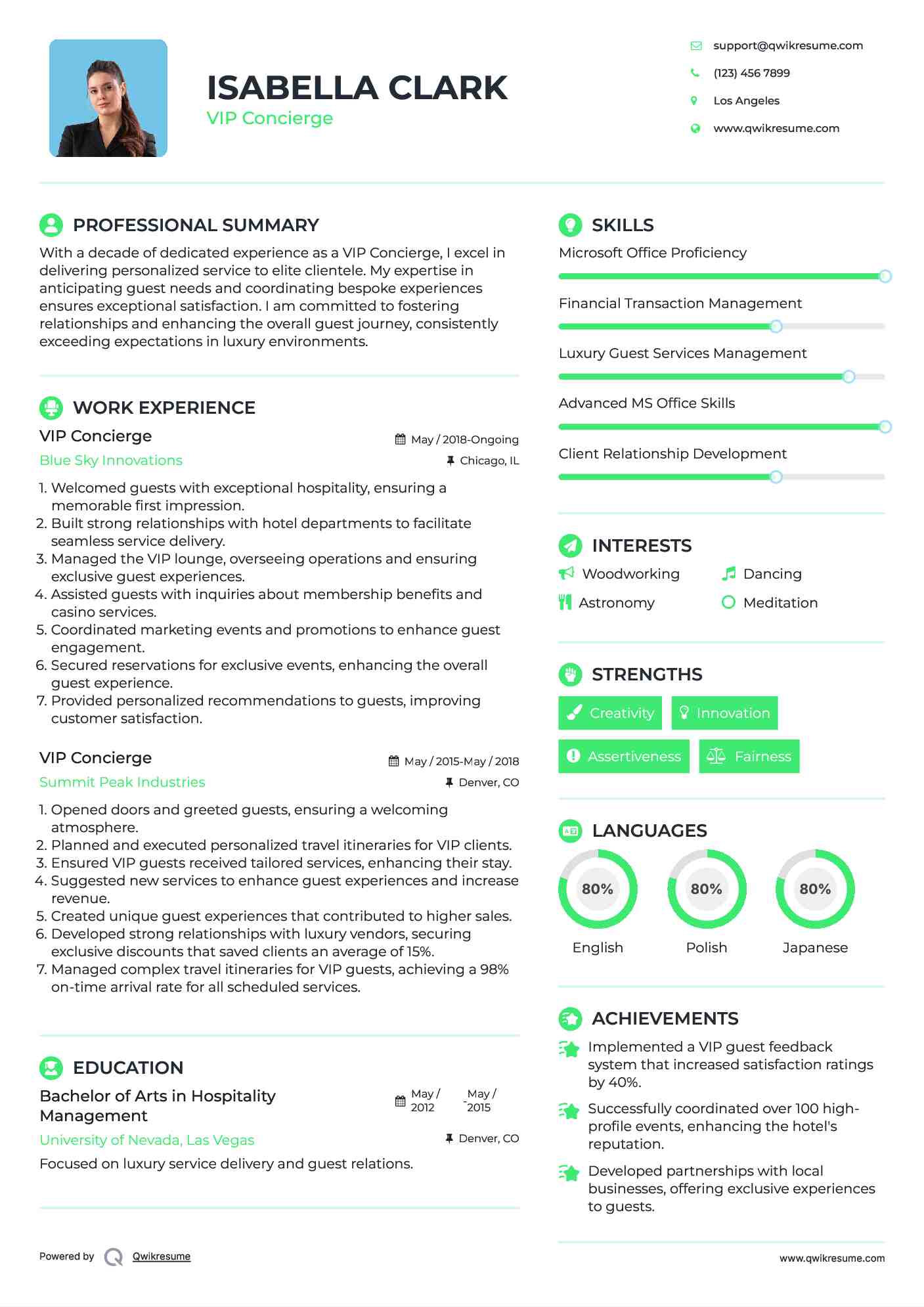 VIP Concierge Resume Template