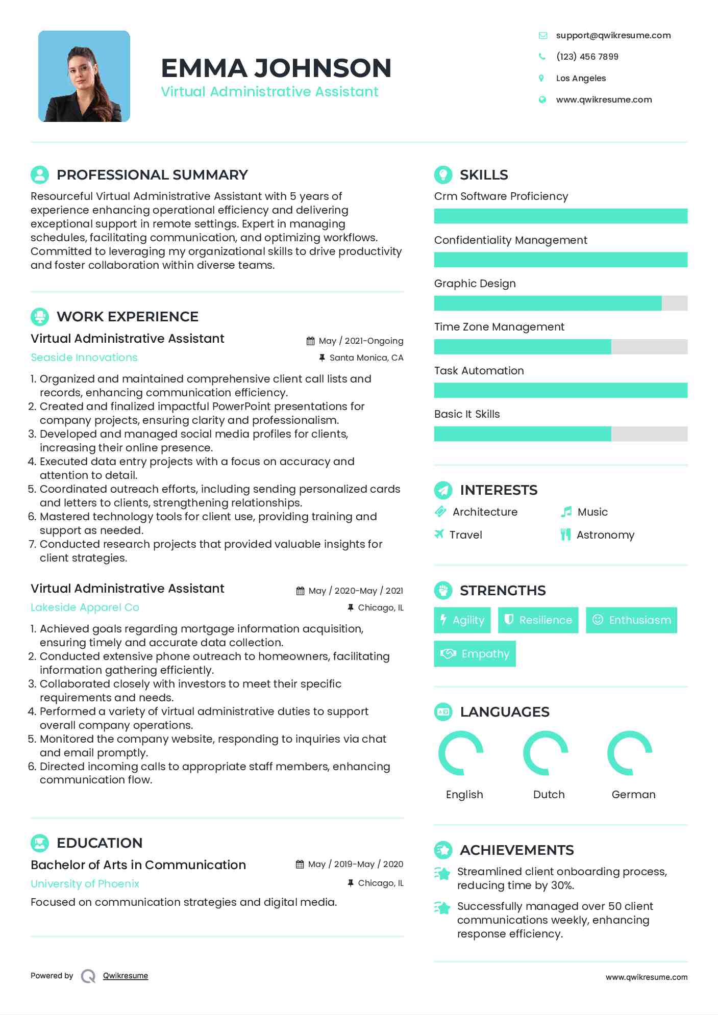 Virtual Administrative Assistant Resume Sample