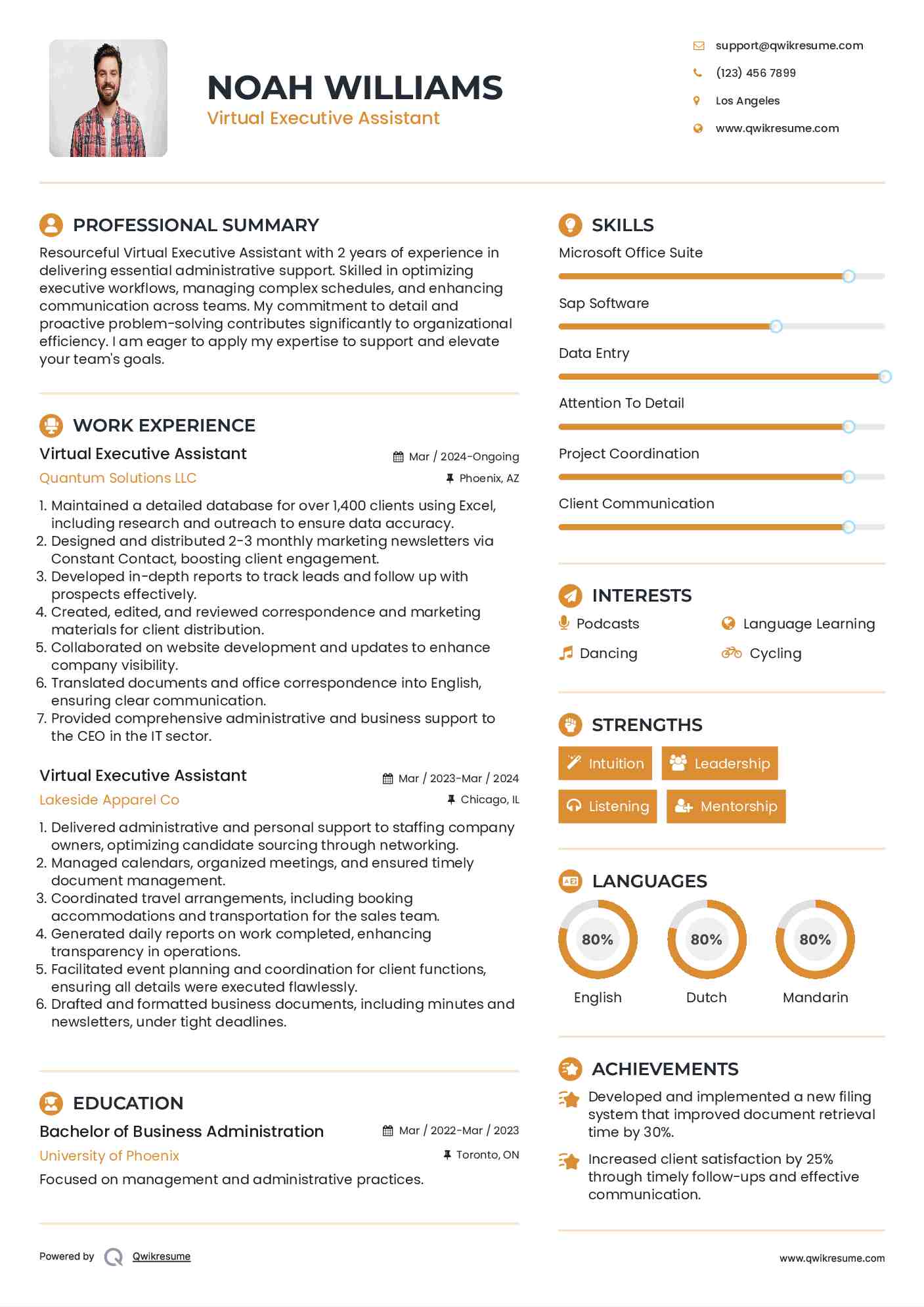 Virtual Executive Assistant Resume Format