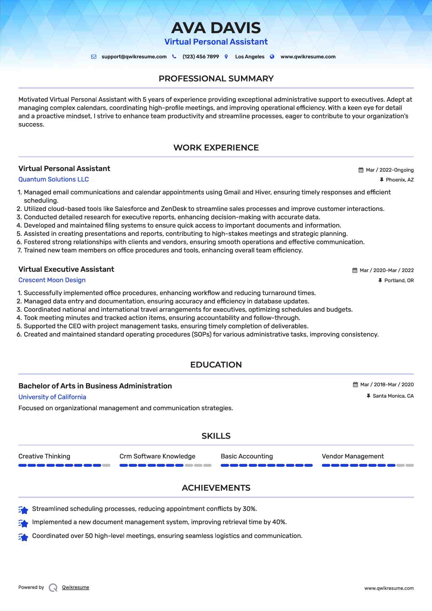Virtual Personal Assistant Resume Template
