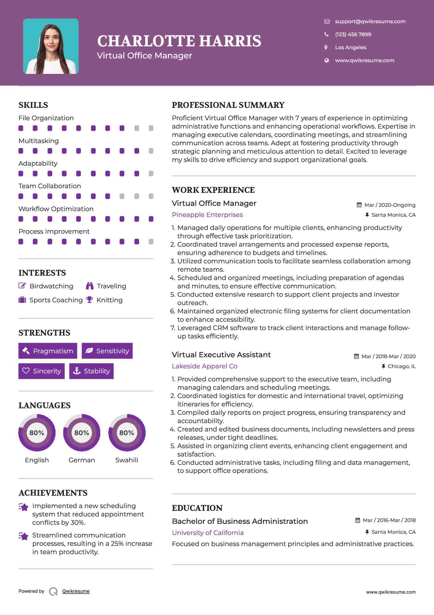 Virtual Office Manager Resume Template