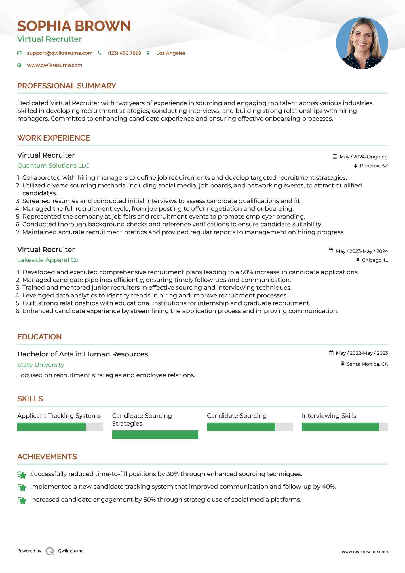 Virtual Recruiter Resume Sample