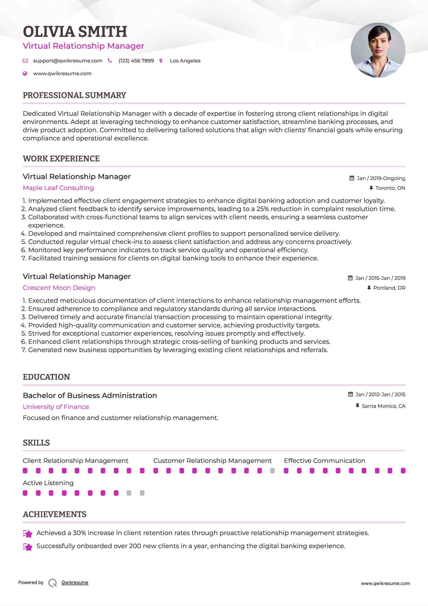 Virtual Relationship Manager Resume Template