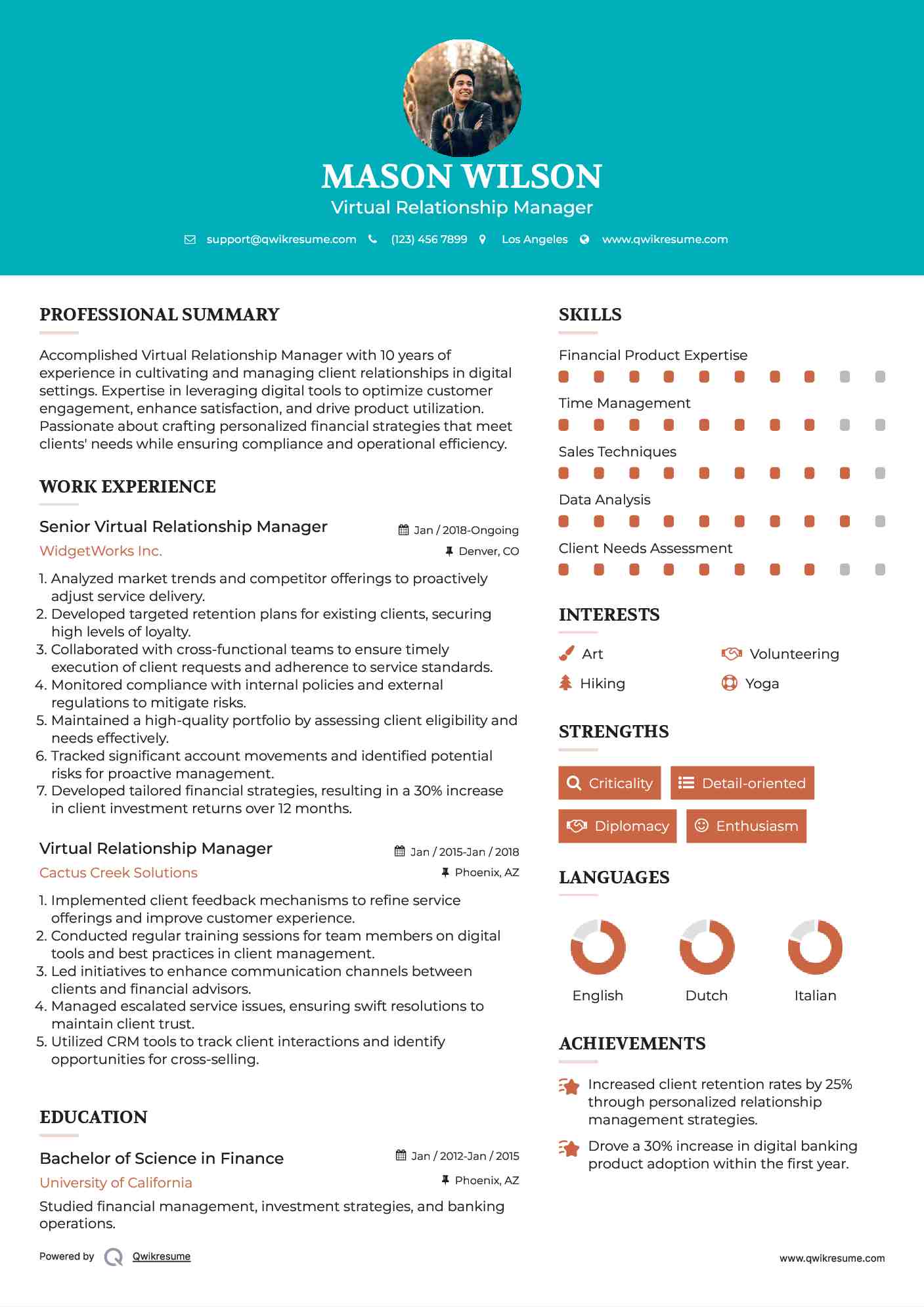 Senior Virtual Relationship Manager Resume Template
