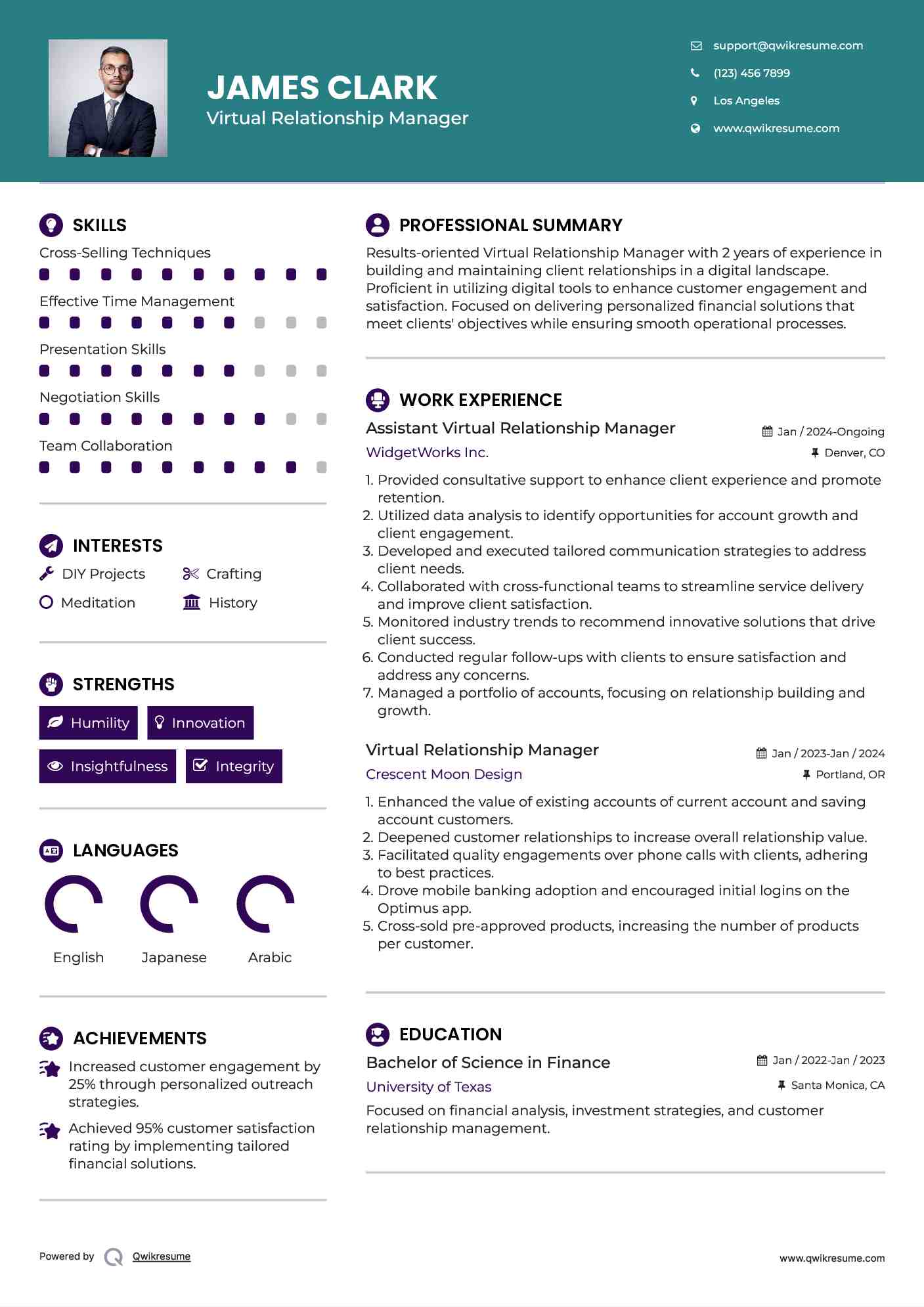 Assistant Virtual Relationship Manager Resume Format