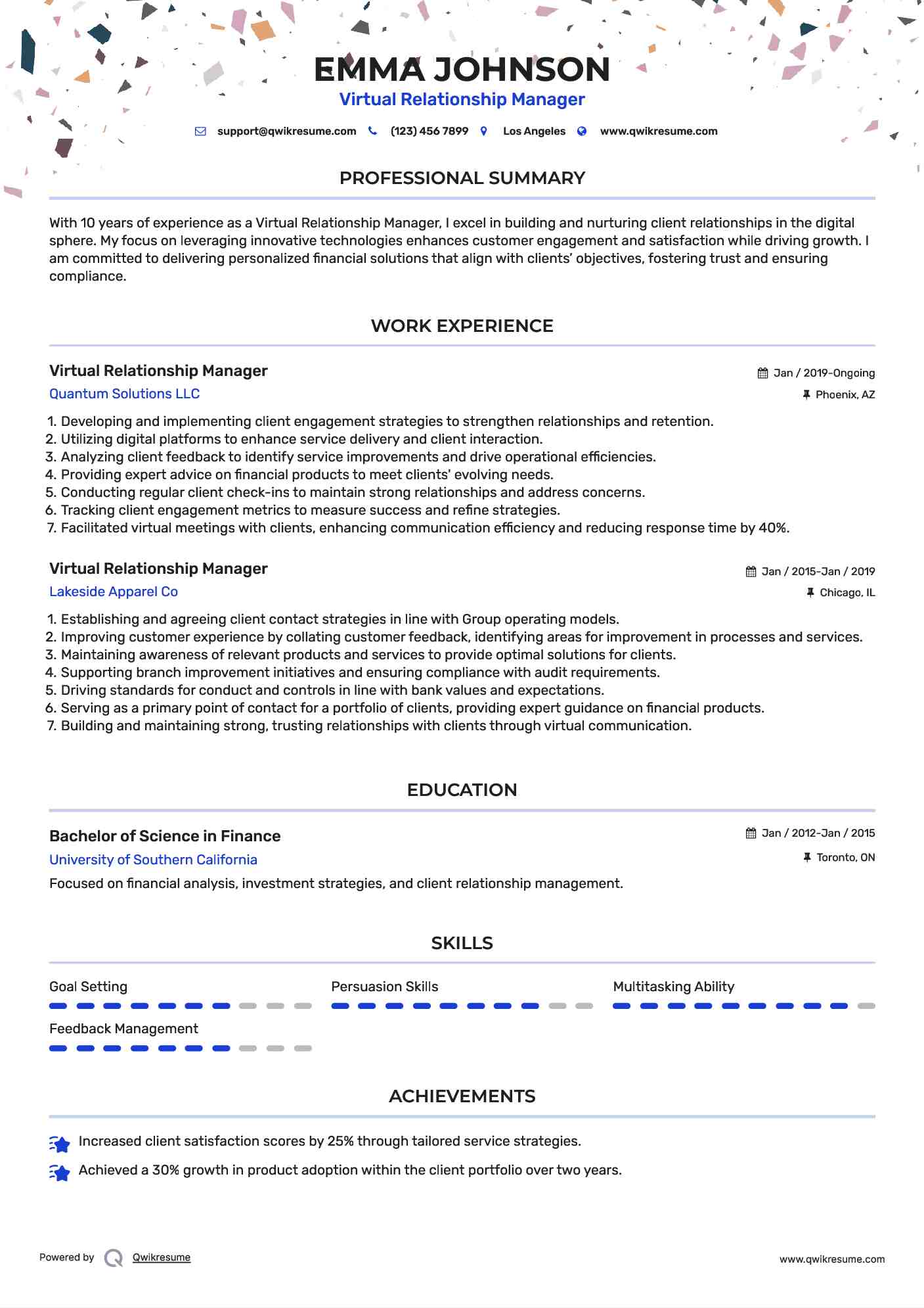 Virtual Relationship Manager Resume Example